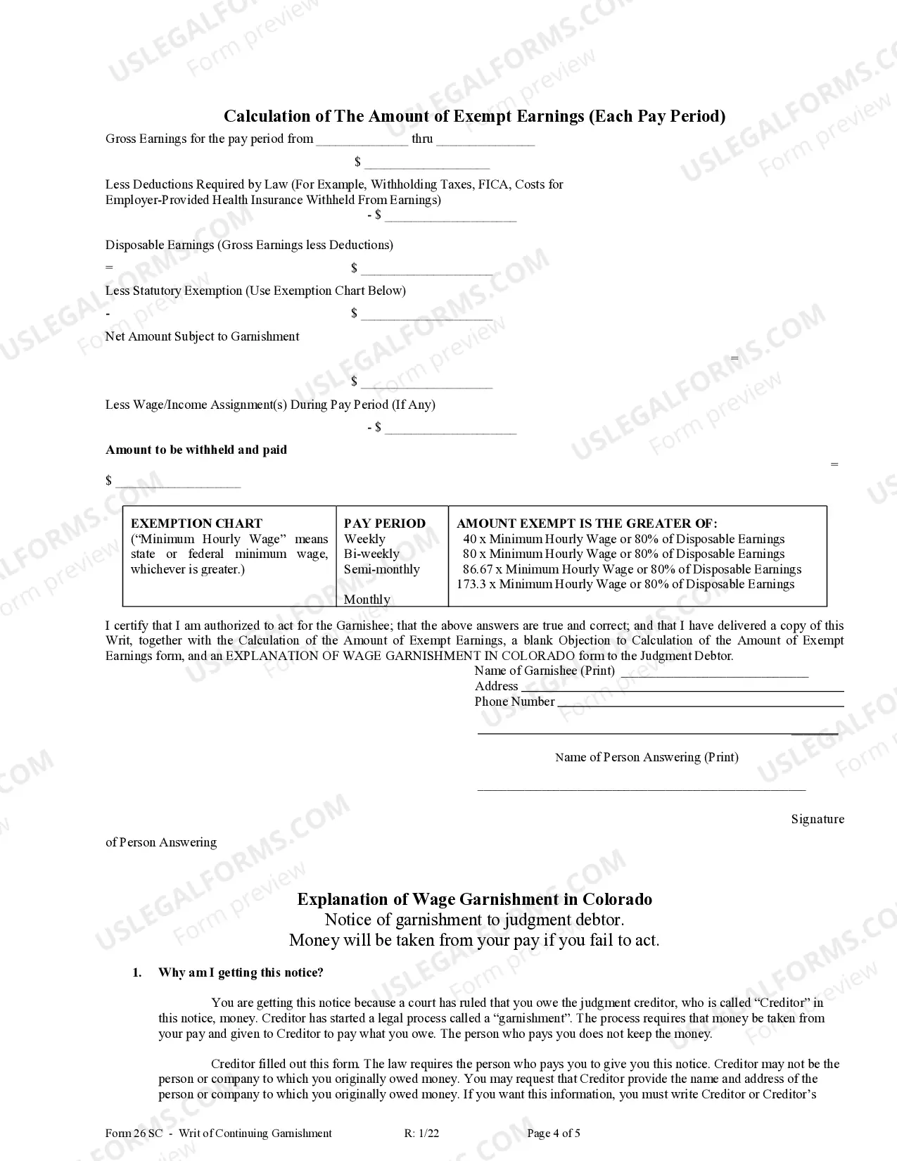 Preview Writ of Continuing Garnishment