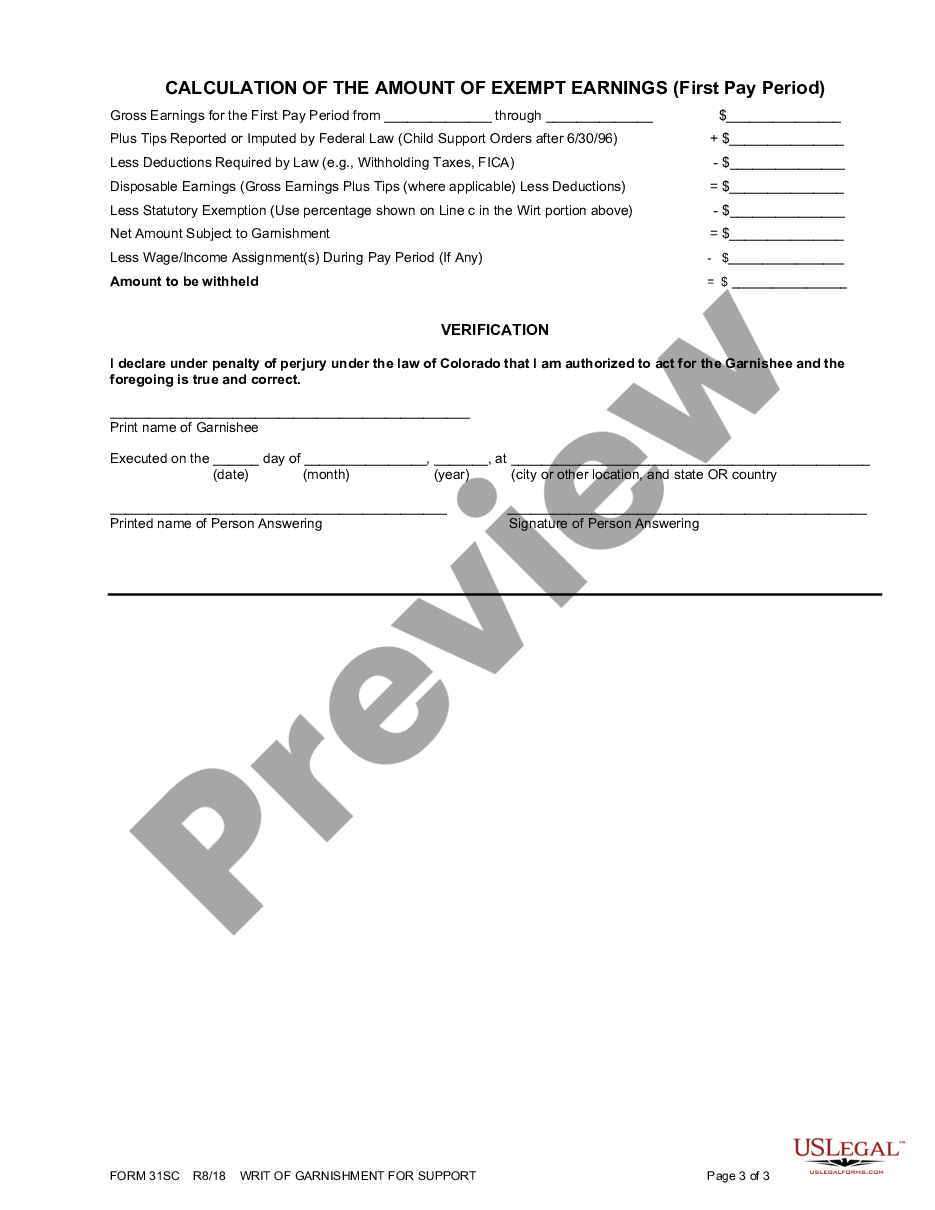 page 2 Writ of Garnishment for Support preview