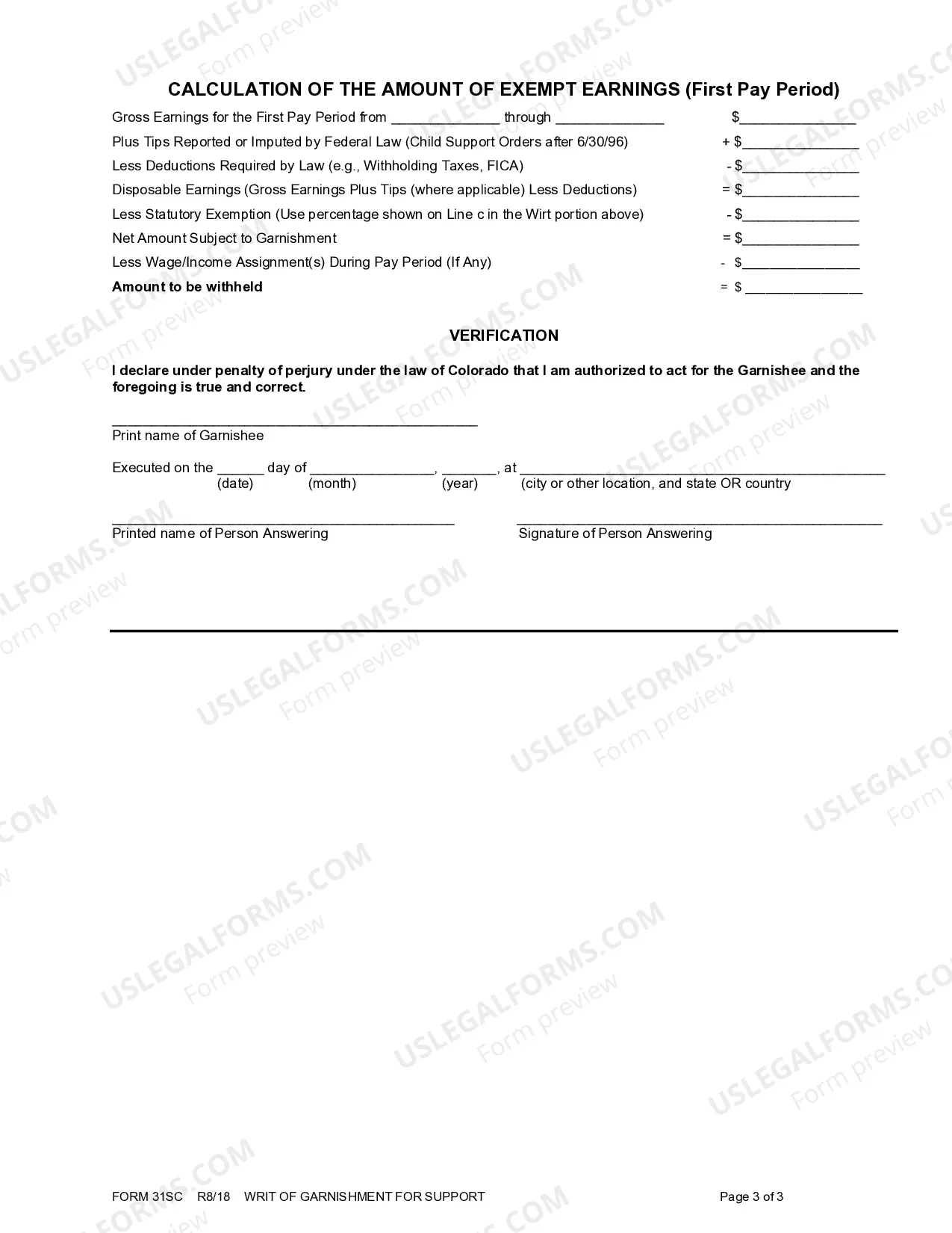 Preview Writ of Garnishment for Support