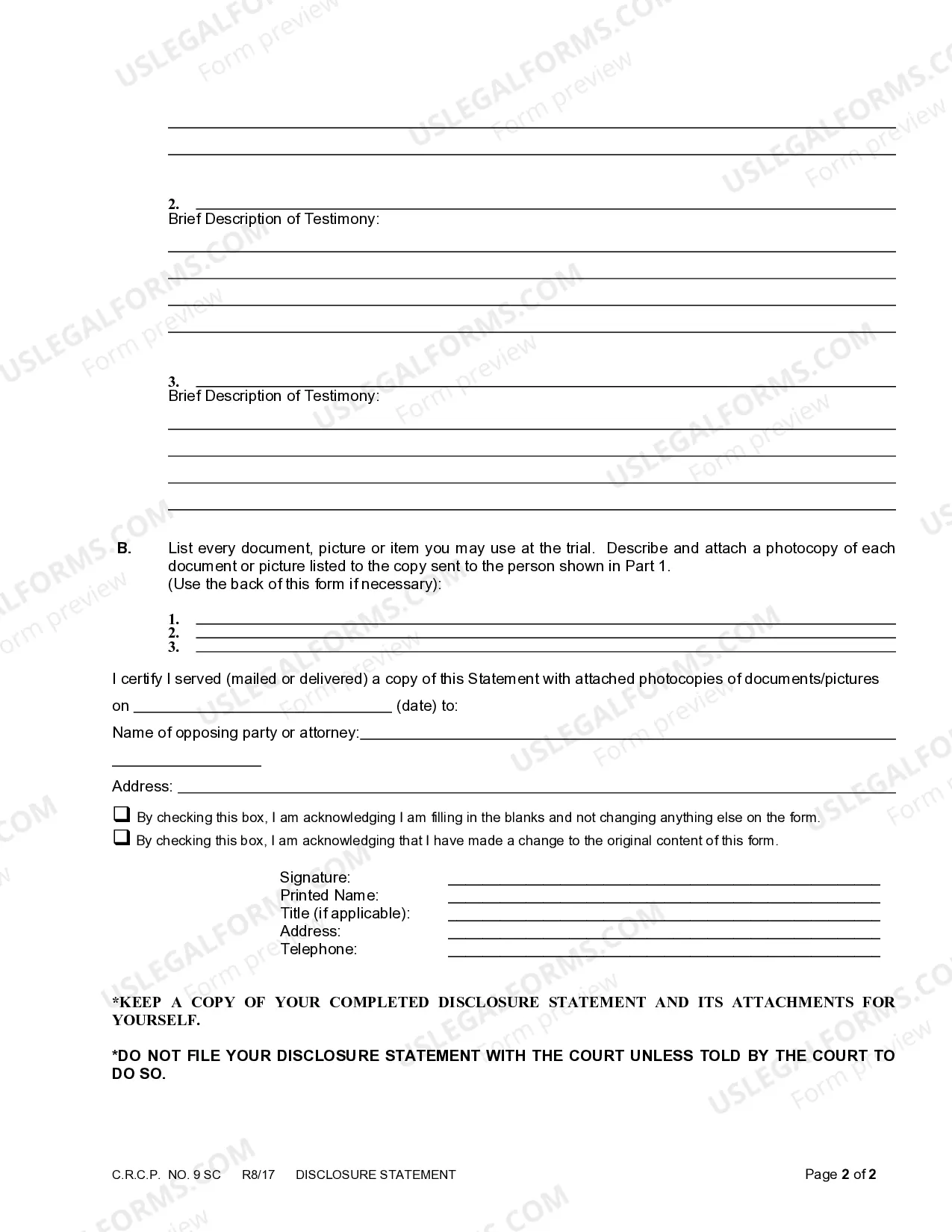 Preview Disclosure Statement
