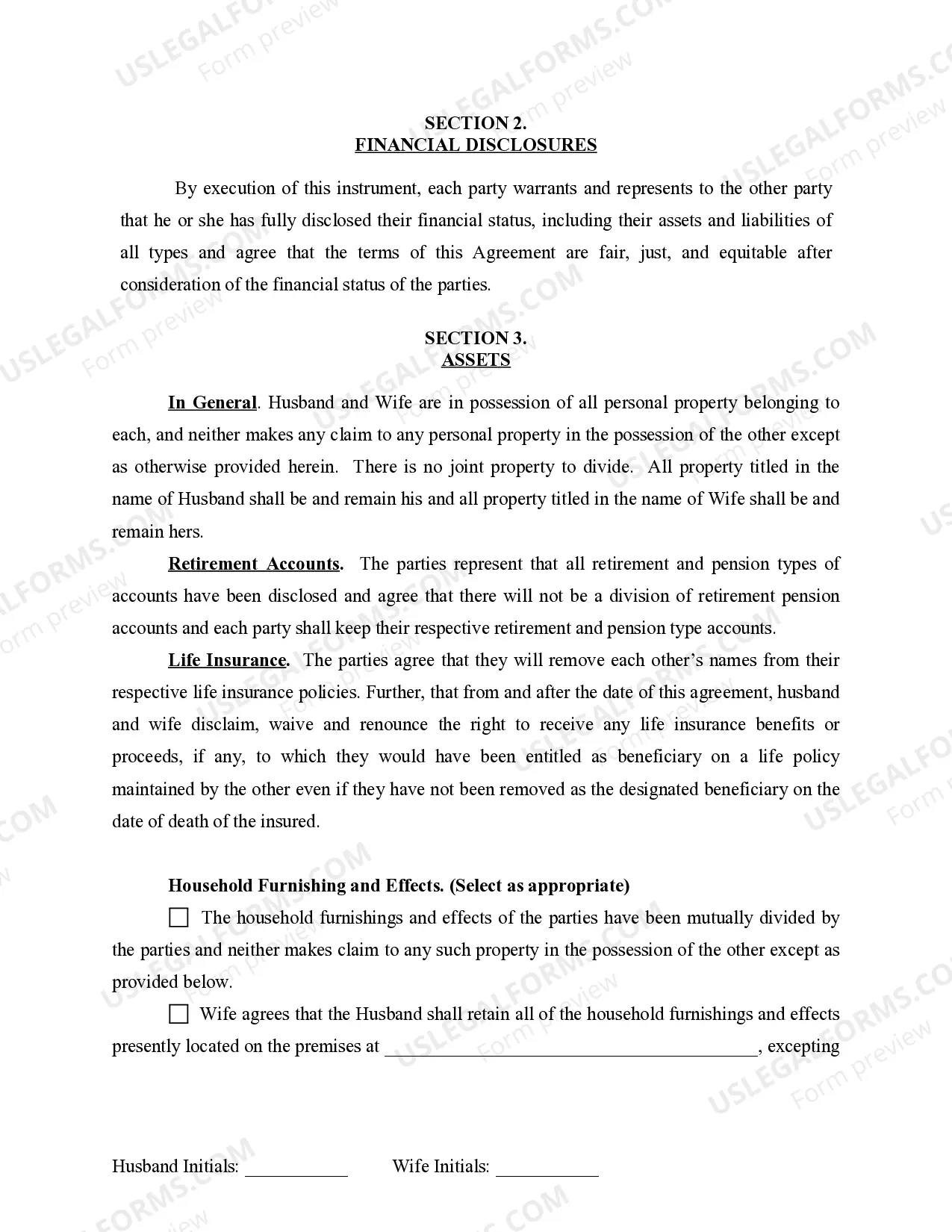Preview Marital Legal Separation and Property Settlement Agreement where No Children or No Joint Property or Debts and Divorce Action Filed