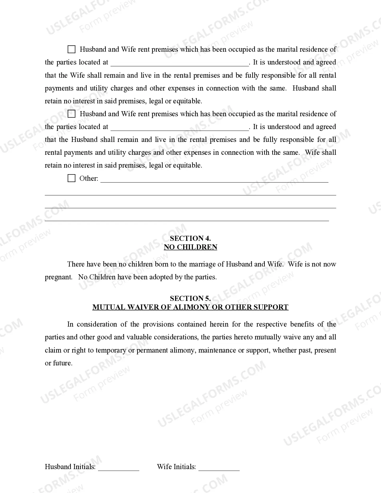 Preview Marital Legal Separation and Property Settlement Agreement where No Children or No Joint Property or Debts and Divorce Action Filed