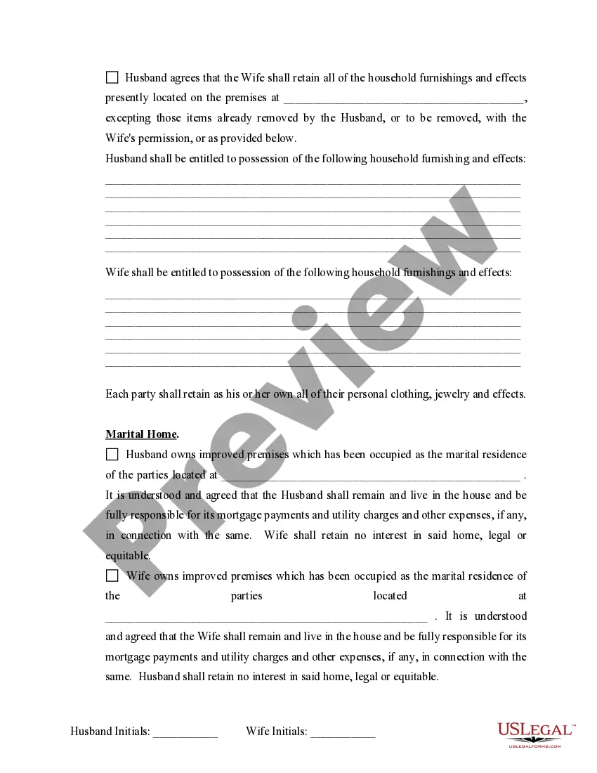Preview Marital Legal Separation and Property Settlement Agreement where Minor Children and No Joint Property or Debts and Divorce Action Filed