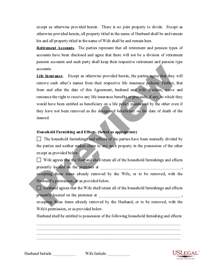 Preview Marital Legal Separation and Property Settlement Agreement where Minor Children and No Joint Property or Debts that is Effective Immediately