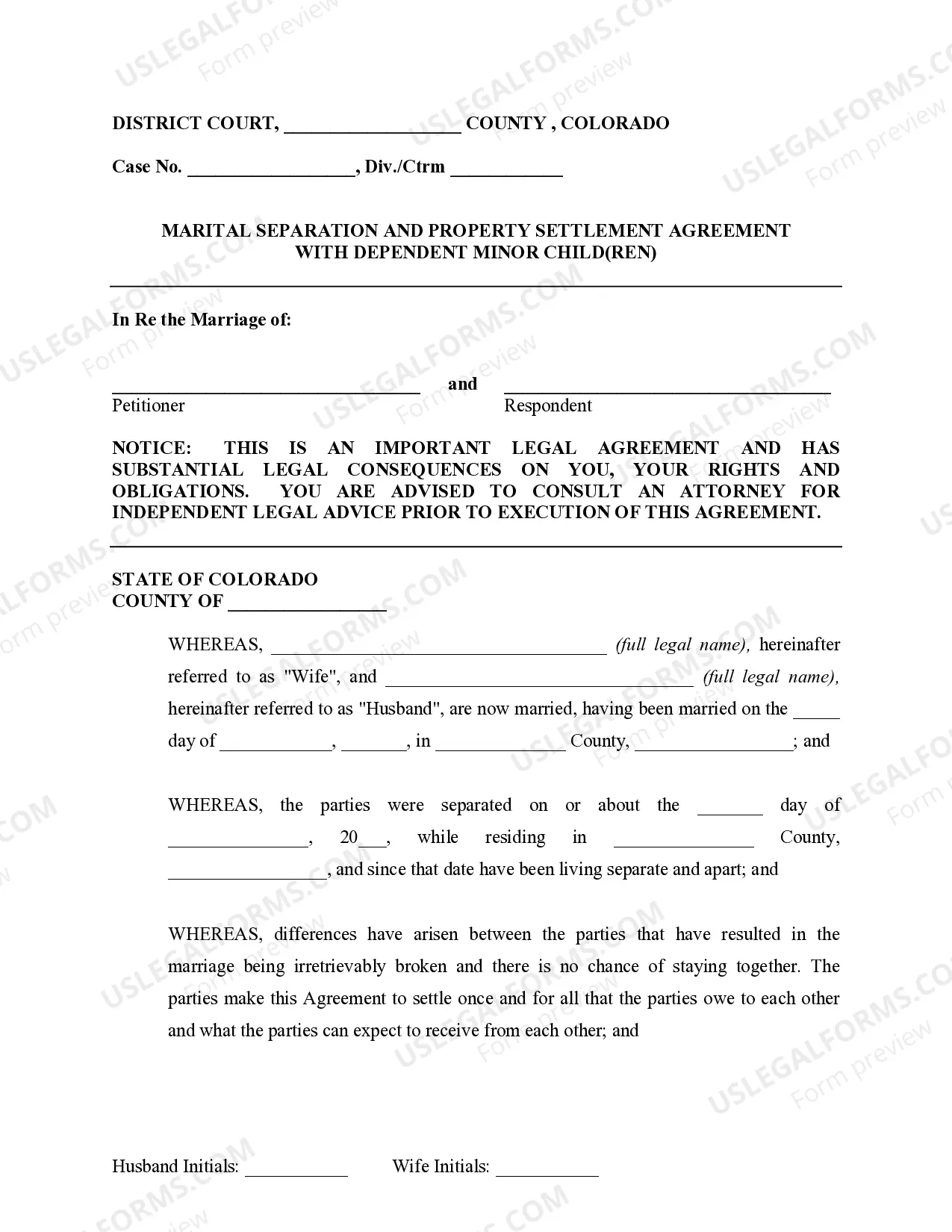 Preview Marital Legal Separation and Property Settlement Agreement where Minor Children and Parties May have Joint Property or Debts and Divorce Action Filed