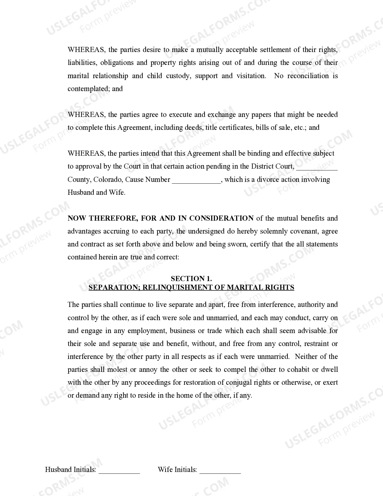Preview Marital Legal Separation and Property Settlement Agreement where Minor Children and Parties May have Joint Property or Debts and Divorce Action Filed