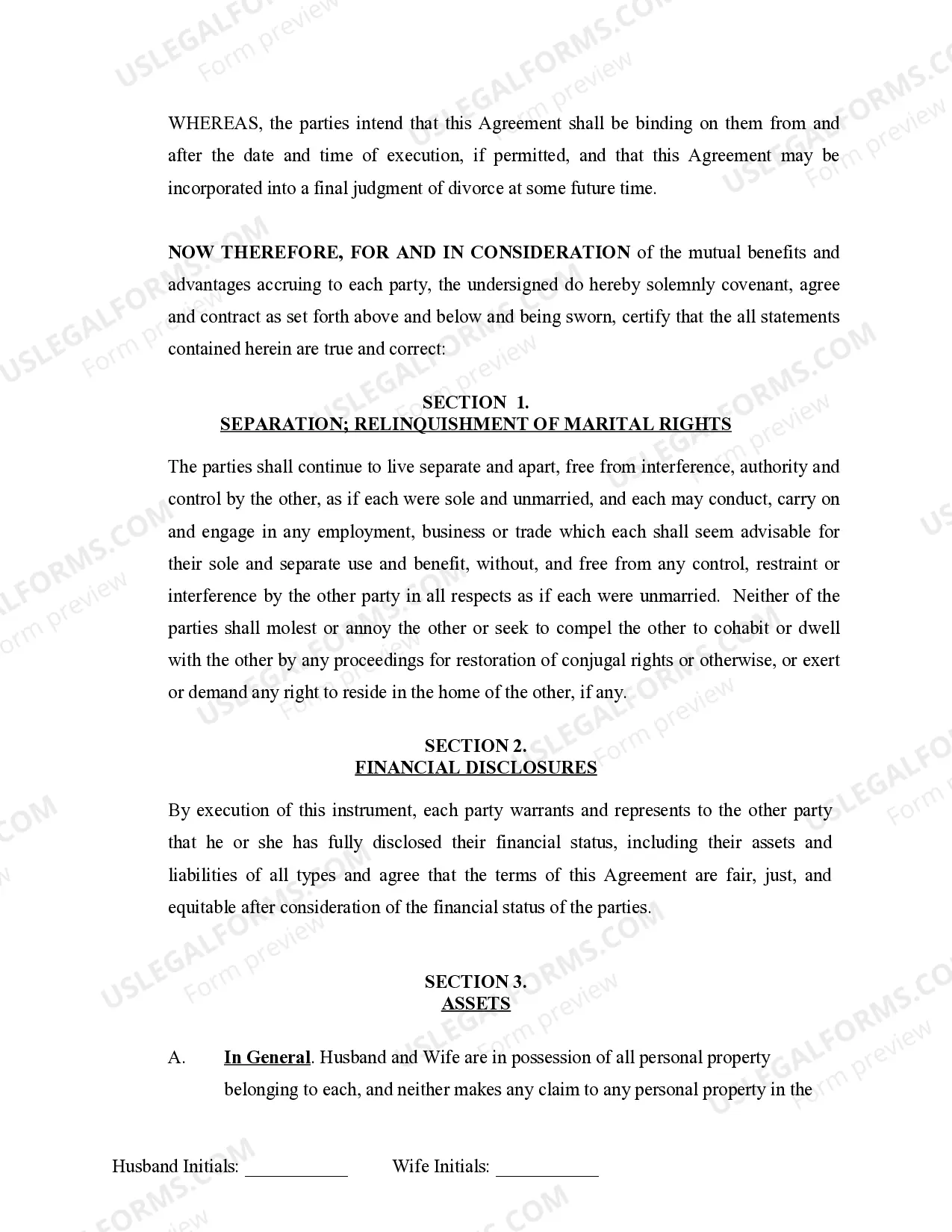 Preview Marital Legal Separation and Property Settlement Agreement Minor Children Parties May have Joint Property or Debts effective Immediately