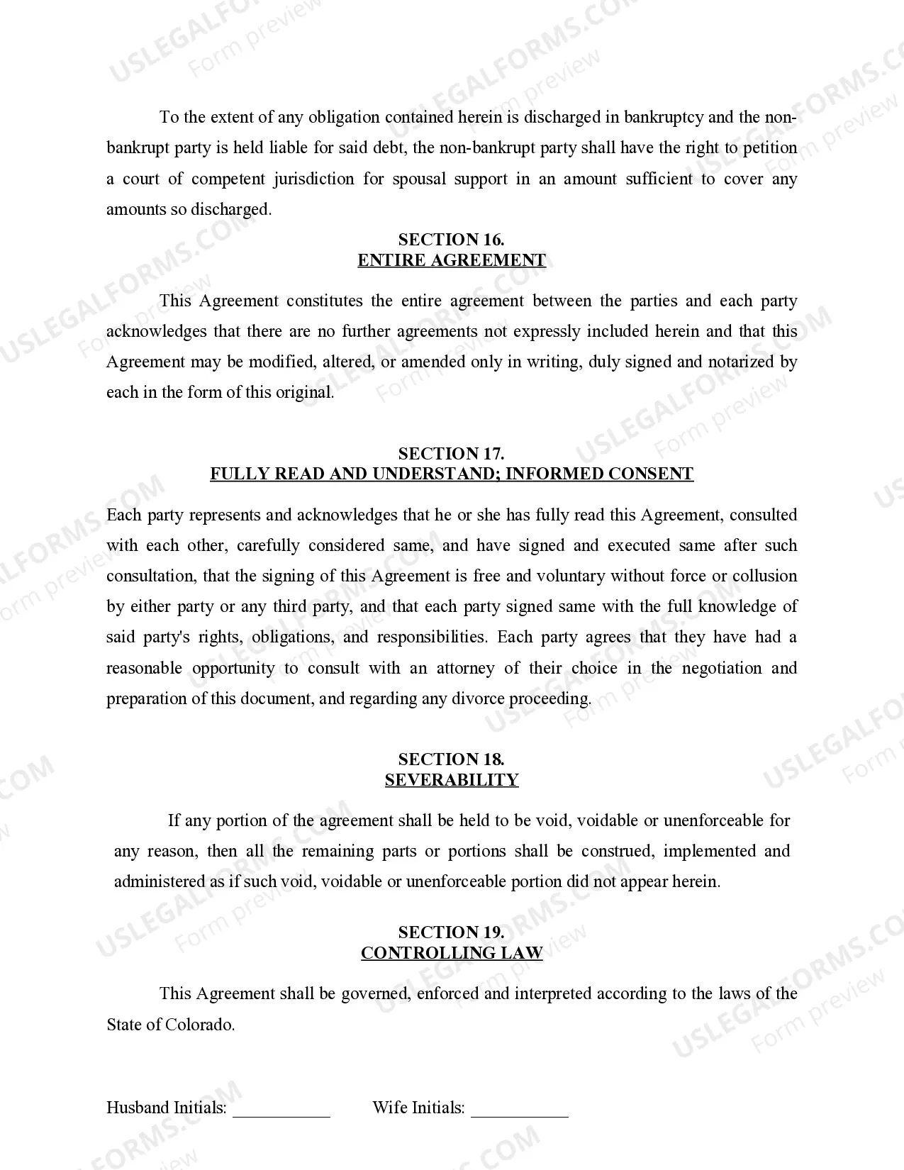 Preview Marital Legal Separation and Property Settlement Agreement for persons with no Children, No Joint Property or Debts Effective Immediately