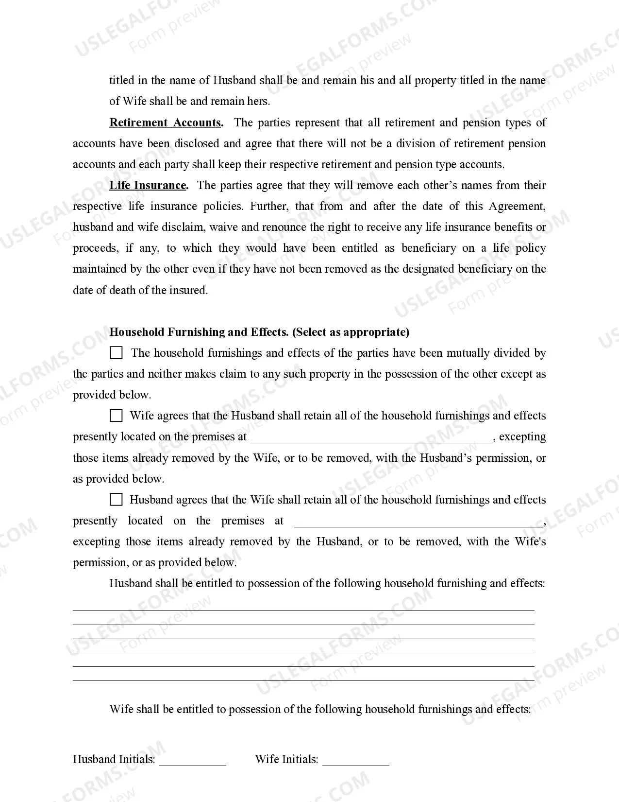 Preview Marital Legal Separation and Property Settlement Agreement for persons with no Children, No Joint Property or Debts Effective Immediately