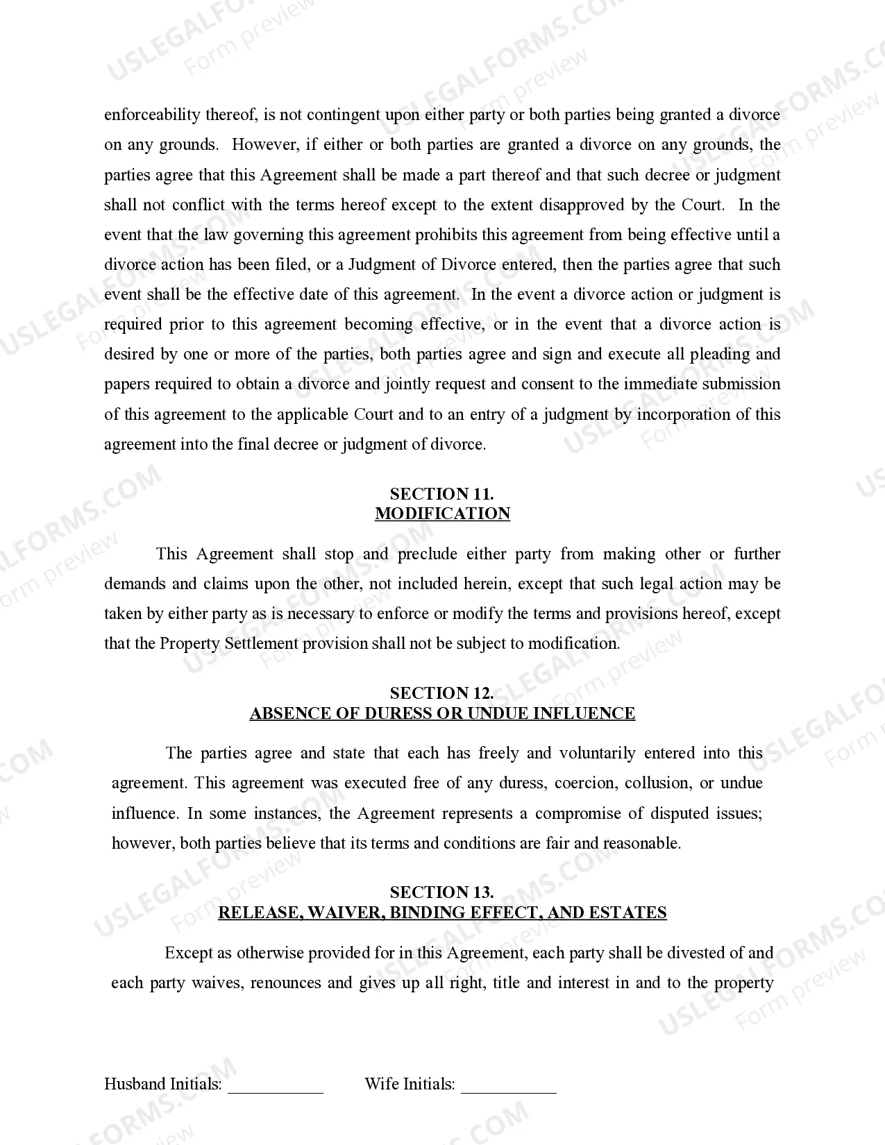 Preview Marital Legal Separation and Property Settlement Agreement for persons with no Children, No Joint Property or Debts Effective Immediately