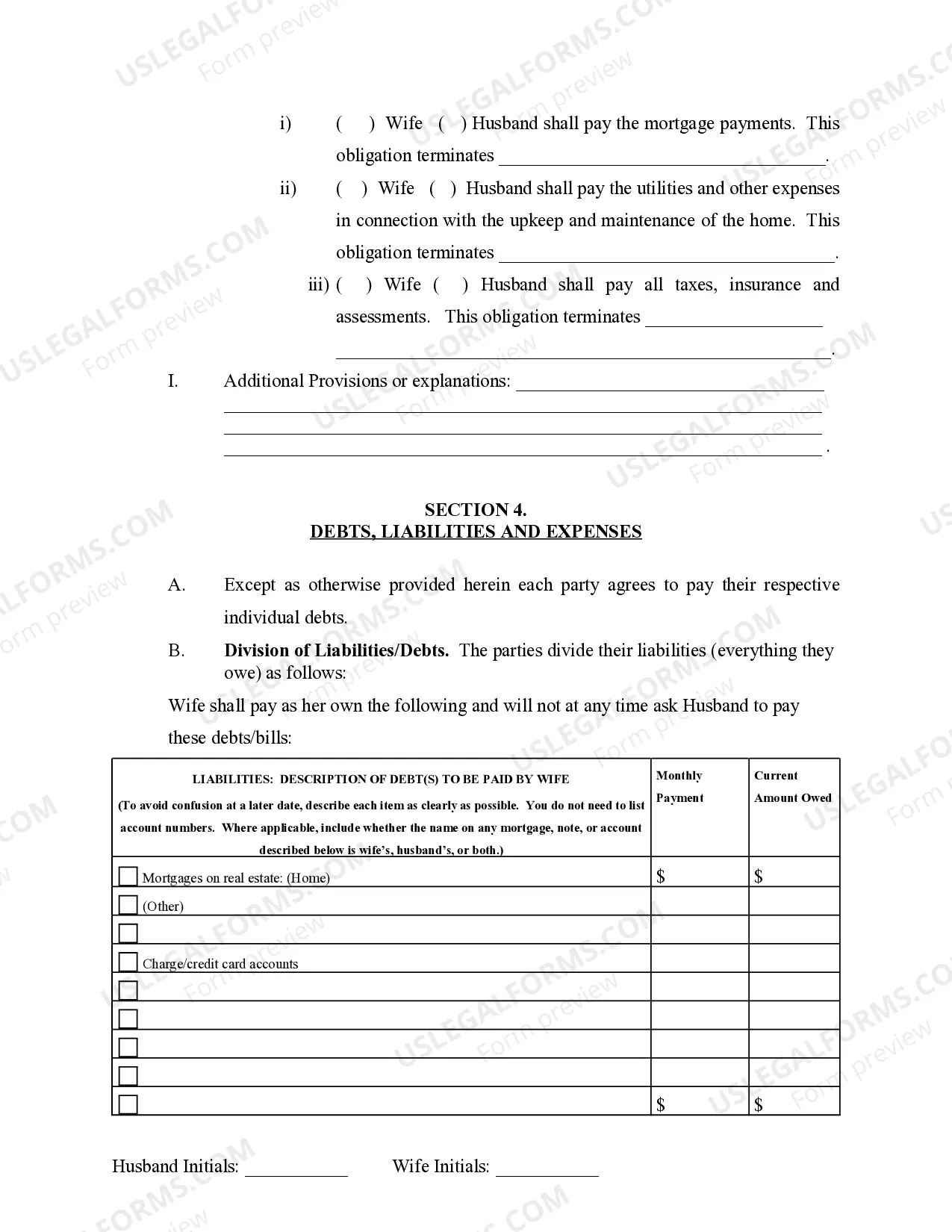 Preview Marital Legal Separation and Property Settlement Agreement where No Children and parties may have Joint Property and / or Debts and Divorce Action Filed
