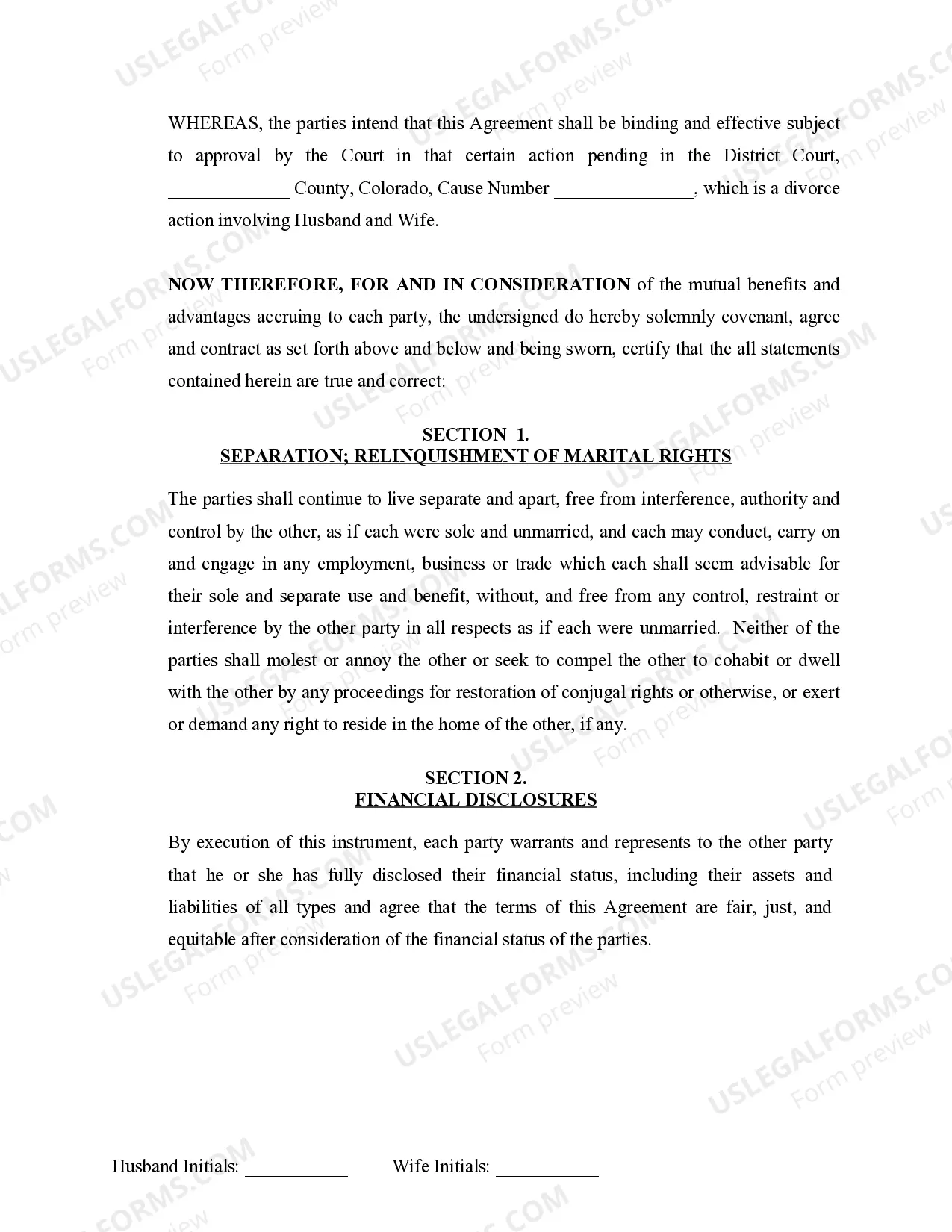 Preview Legal Separation and Property Settlement Agreement with Adult Children - Marital - Parties May have Joint Property or Debts - Divorce Action Filed