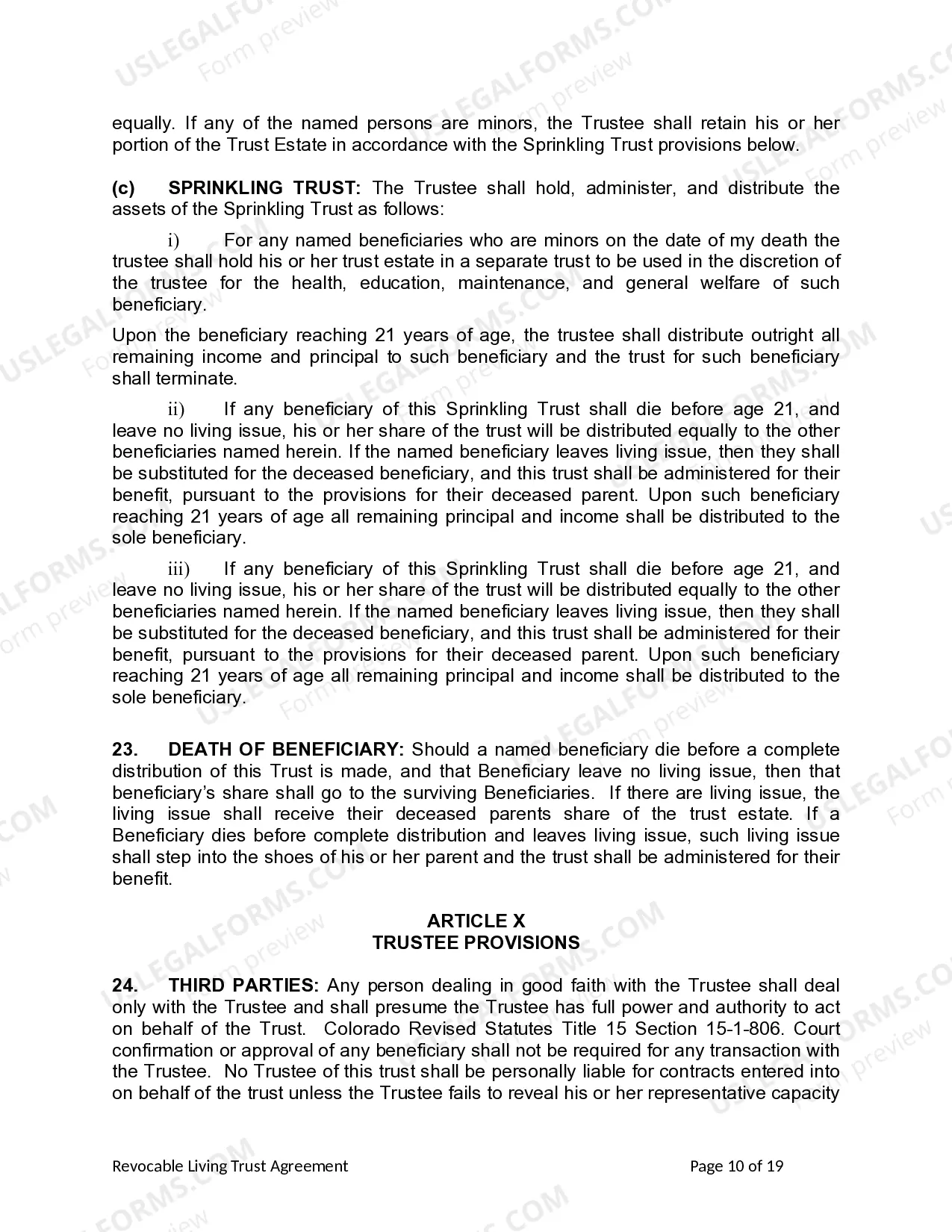 Preview Revocable Living Trust for Husband and Wife with No Children