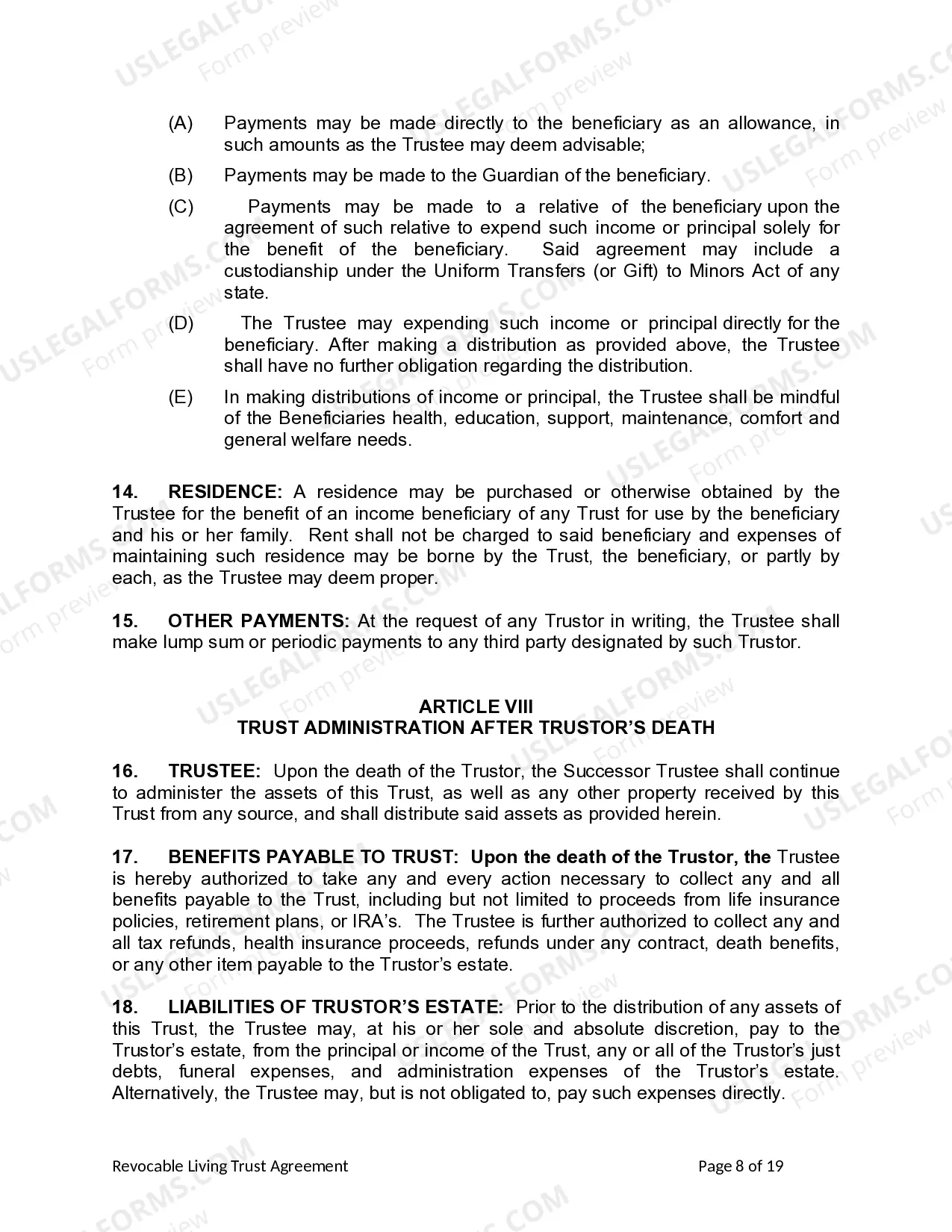 Preview Revocable Living Trust for Husband and Wife with No Children
