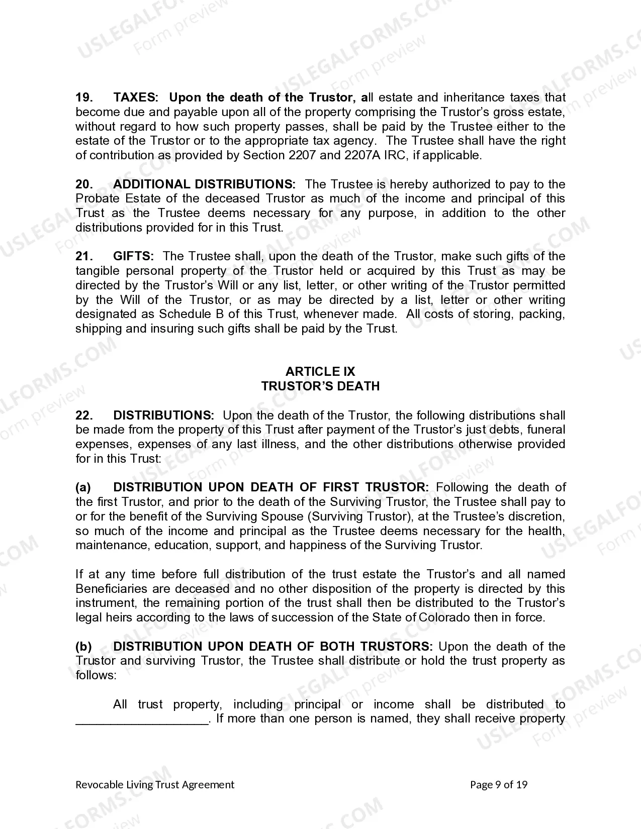 Preview Revocable Living Trust for Husband and Wife with No Children