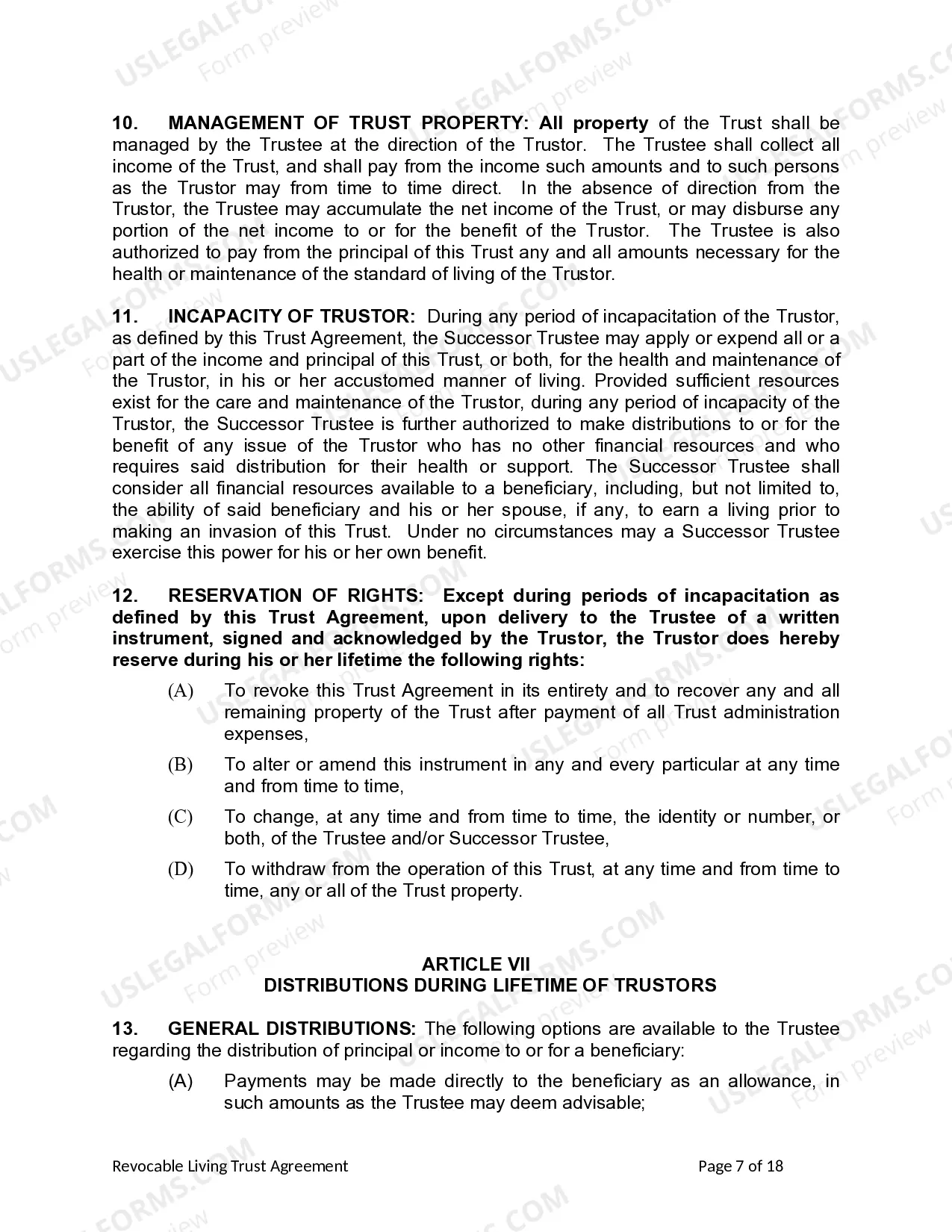 Preview Living Trust for Individual as Single, Divorced or Widow or Widower with No Children