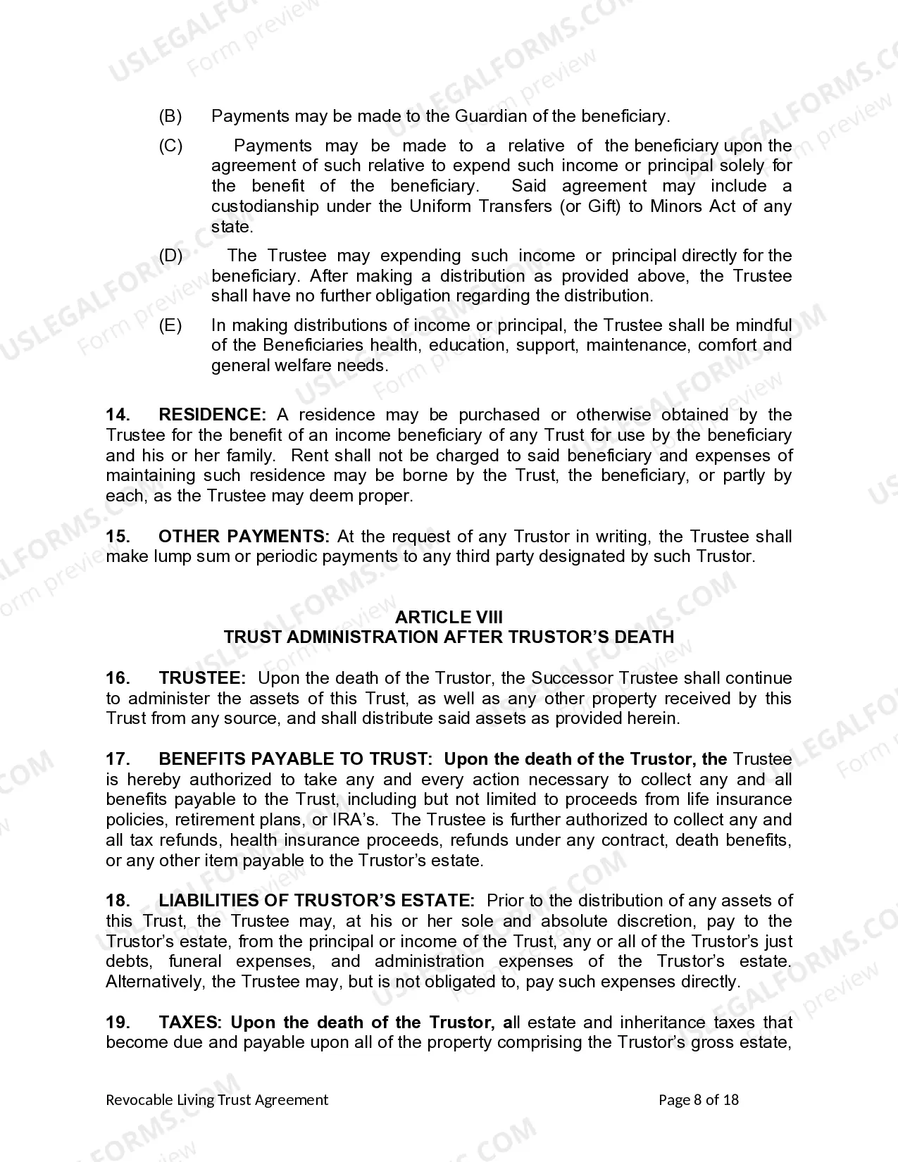 Preview Living Trust for Individual as Single, Divorced or Widow or Widower with No Children