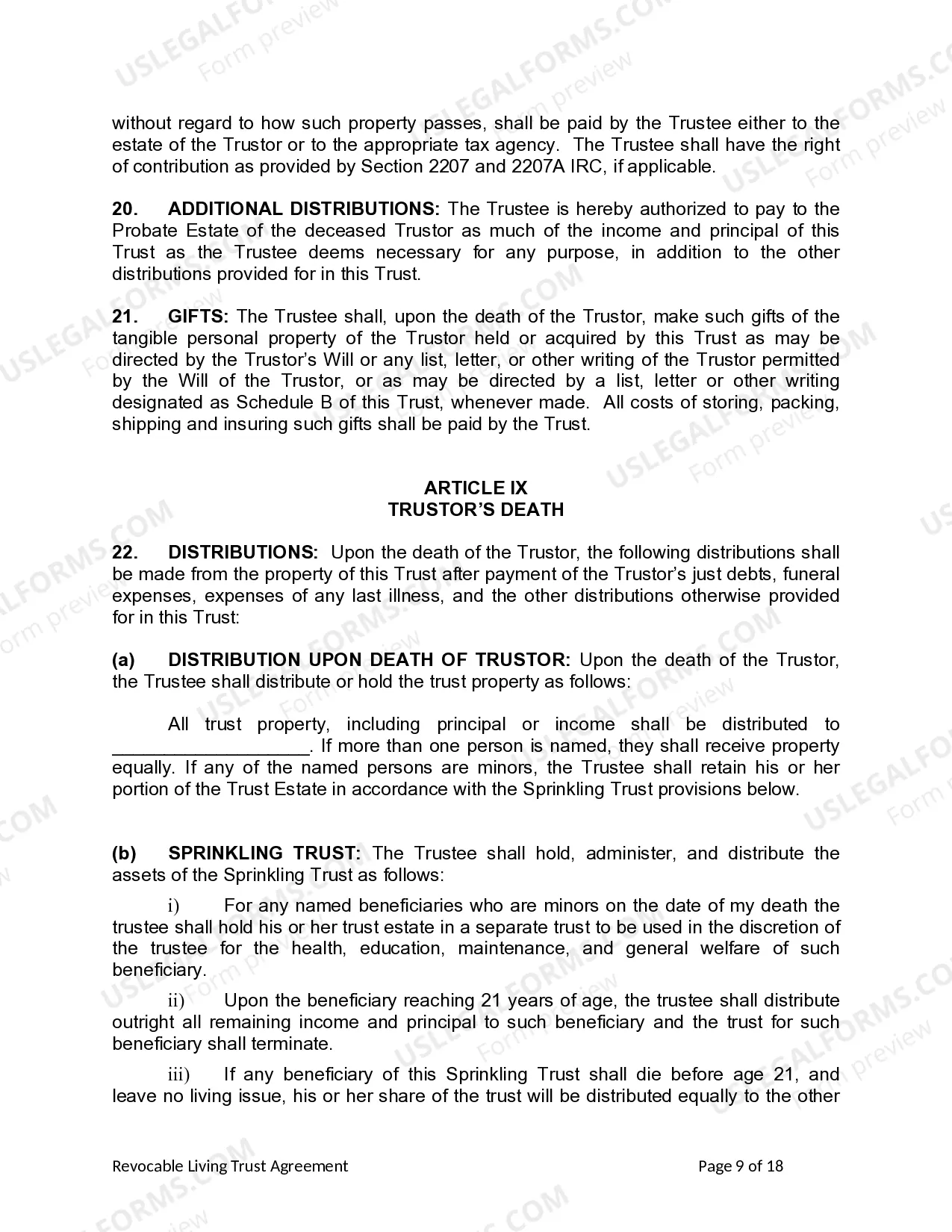 Preview Living Trust for Individual as Single, Divorced or Widow or Widower with No Children