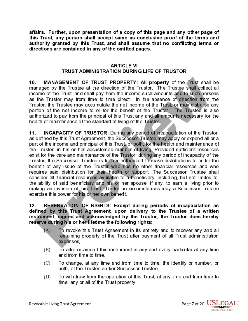 Preview Living Trust for individual, Who is Single, Divorced or Widow or Widower with Children