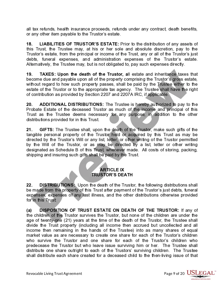 Preview Living Trust for individual, Who is Single, Divorced or Widow or Widower with Children