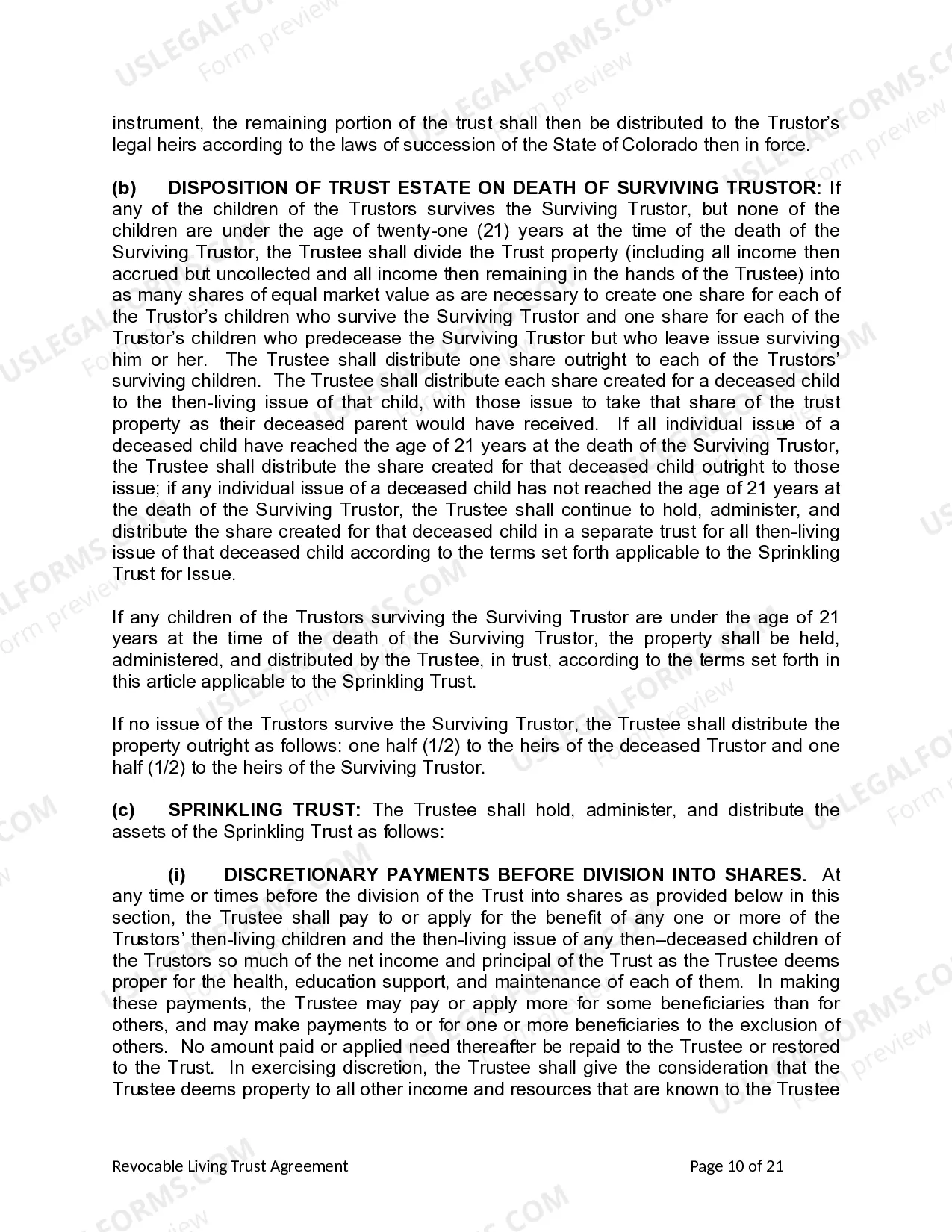 Preview Living Trust for Husband and Wife with Minor and or Adult Children