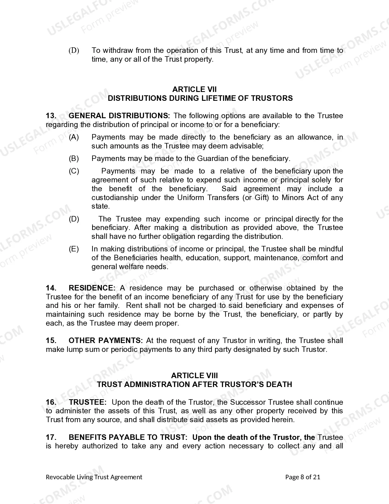 Preview Living Trust for Husband and Wife with Minor and or Adult Children