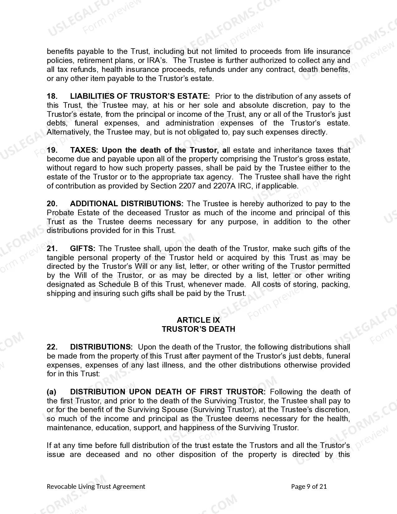 Preview Living Trust for Husband and Wife with Minor and or Adult Children