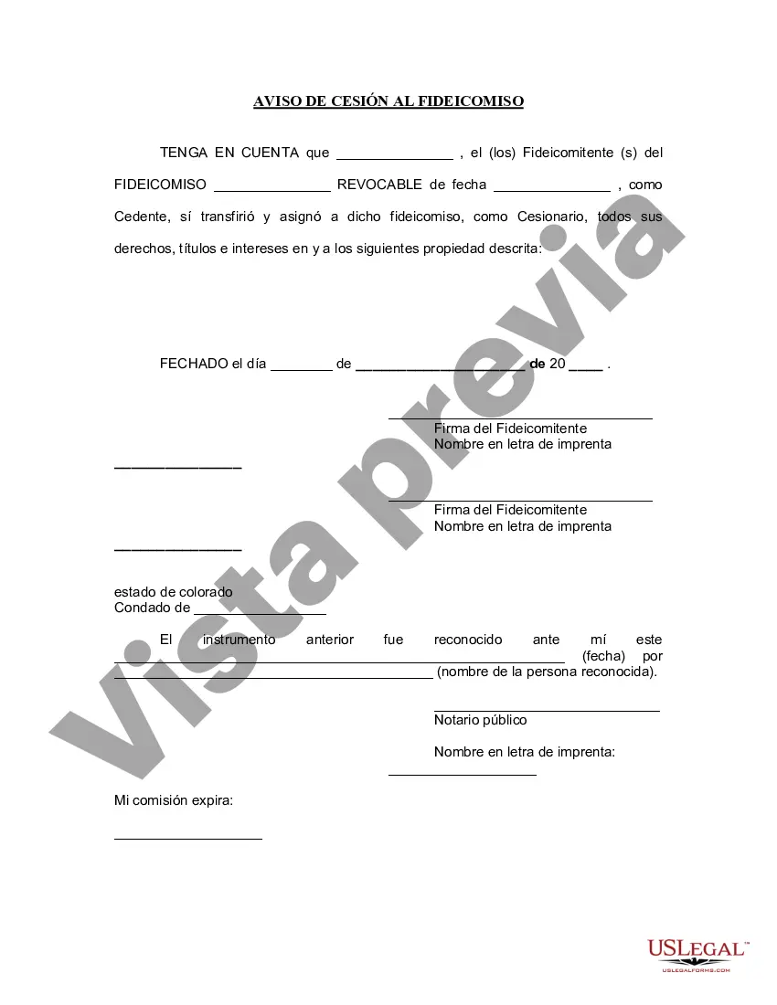 Preview Aviso de cesión a un fideicomiso en vida