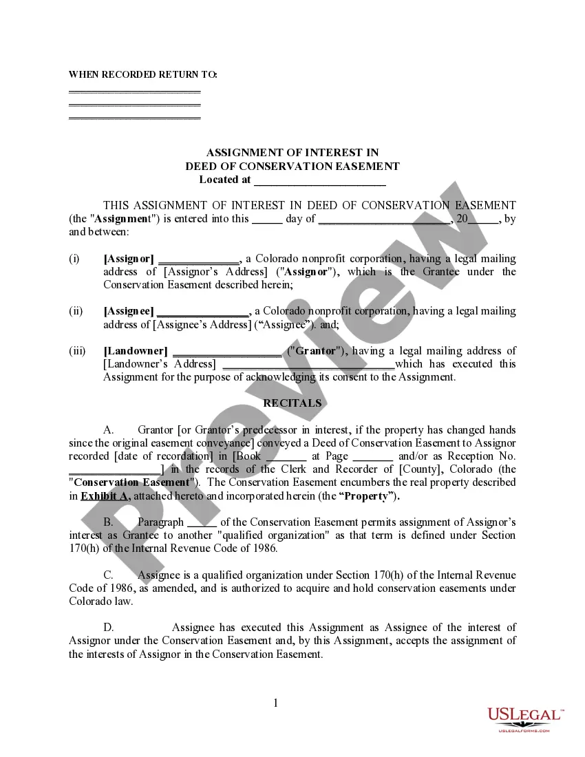 Preview Assignment of Interest in Deed of Conservation Easement