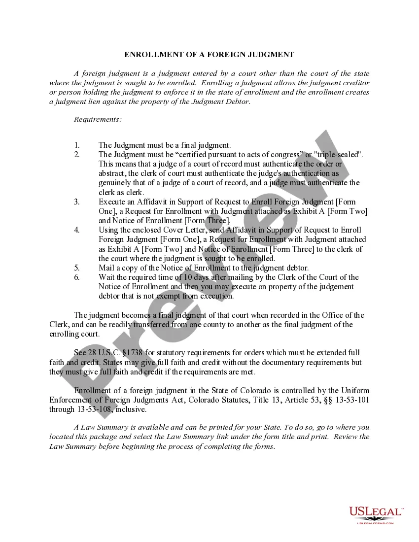 Preview Colorado Foreign Judgment Enrollment