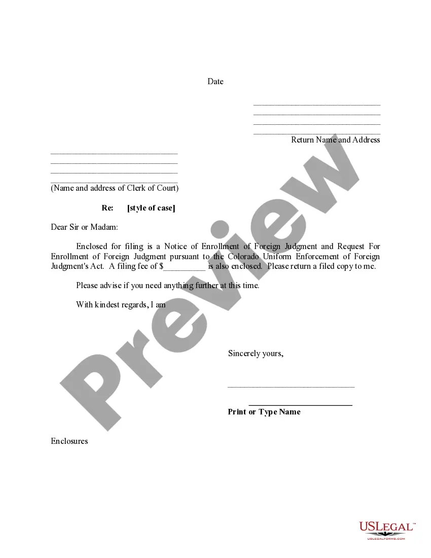 Preview Colorado Foreign Judgment Enrollment
