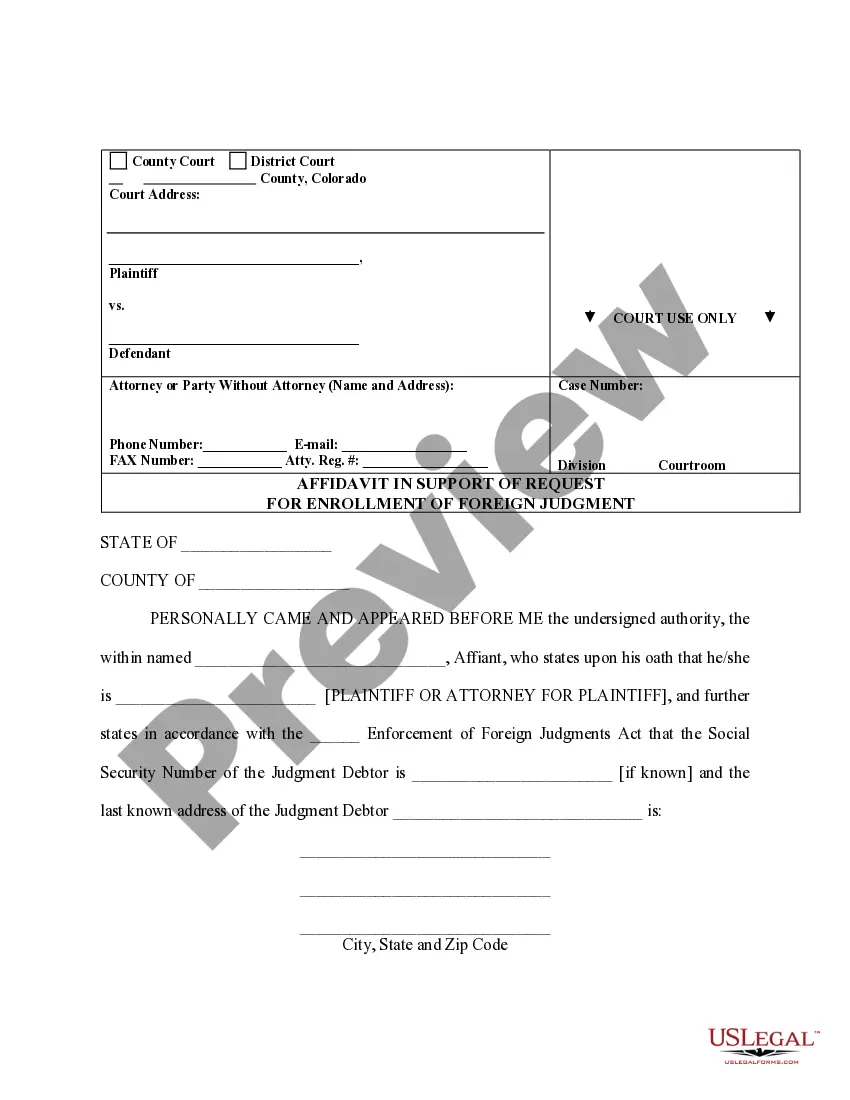 Preview Colorado Foreign Judgment Enrollment