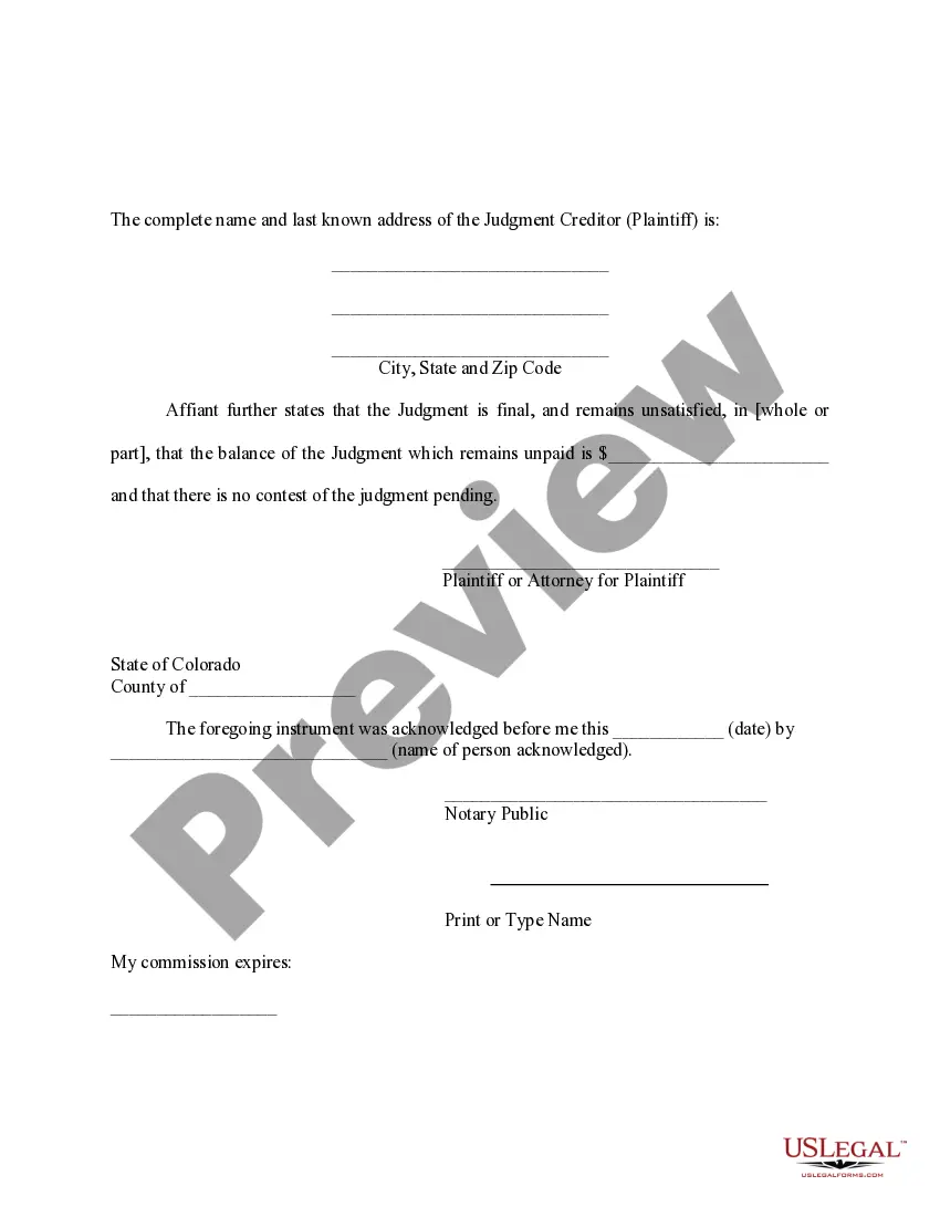 Preview Colorado Foreign Judgment Enrollment