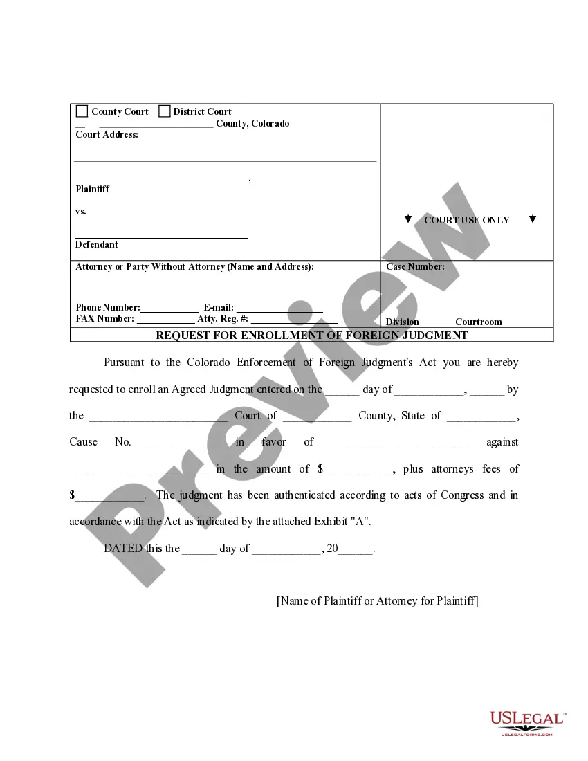 Preview Colorado Foreign Judgment Enrollment