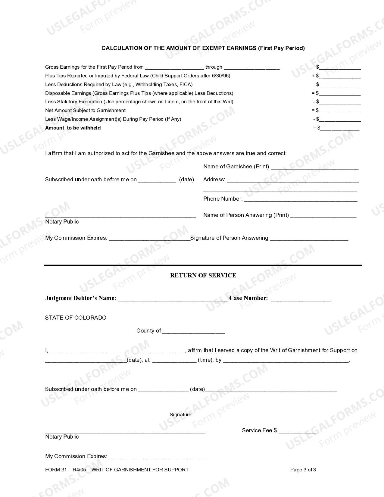 Preview Writ of Garnishment for Support