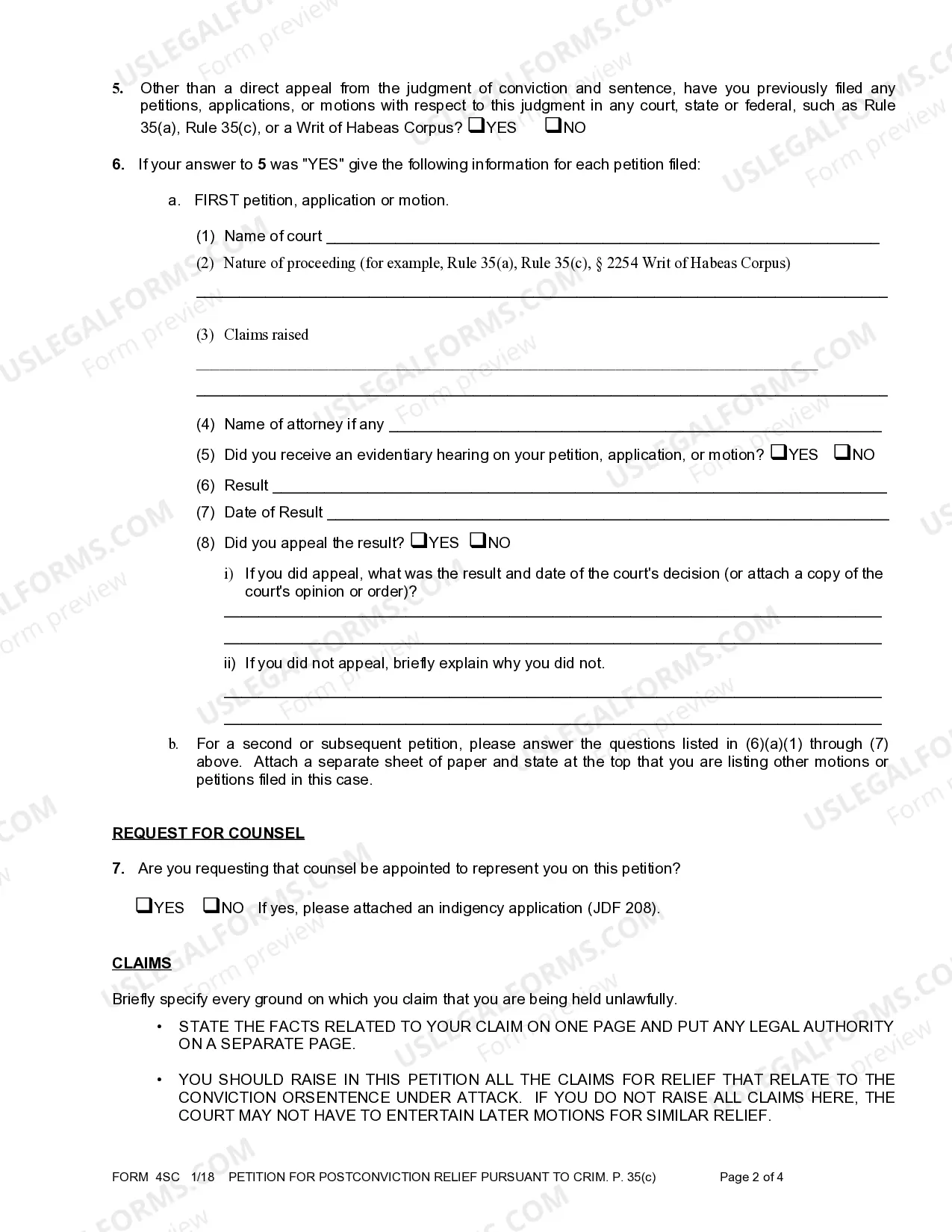 Preview Petition for Post Conviction Relief Pursuant Crim. P. 35(C)