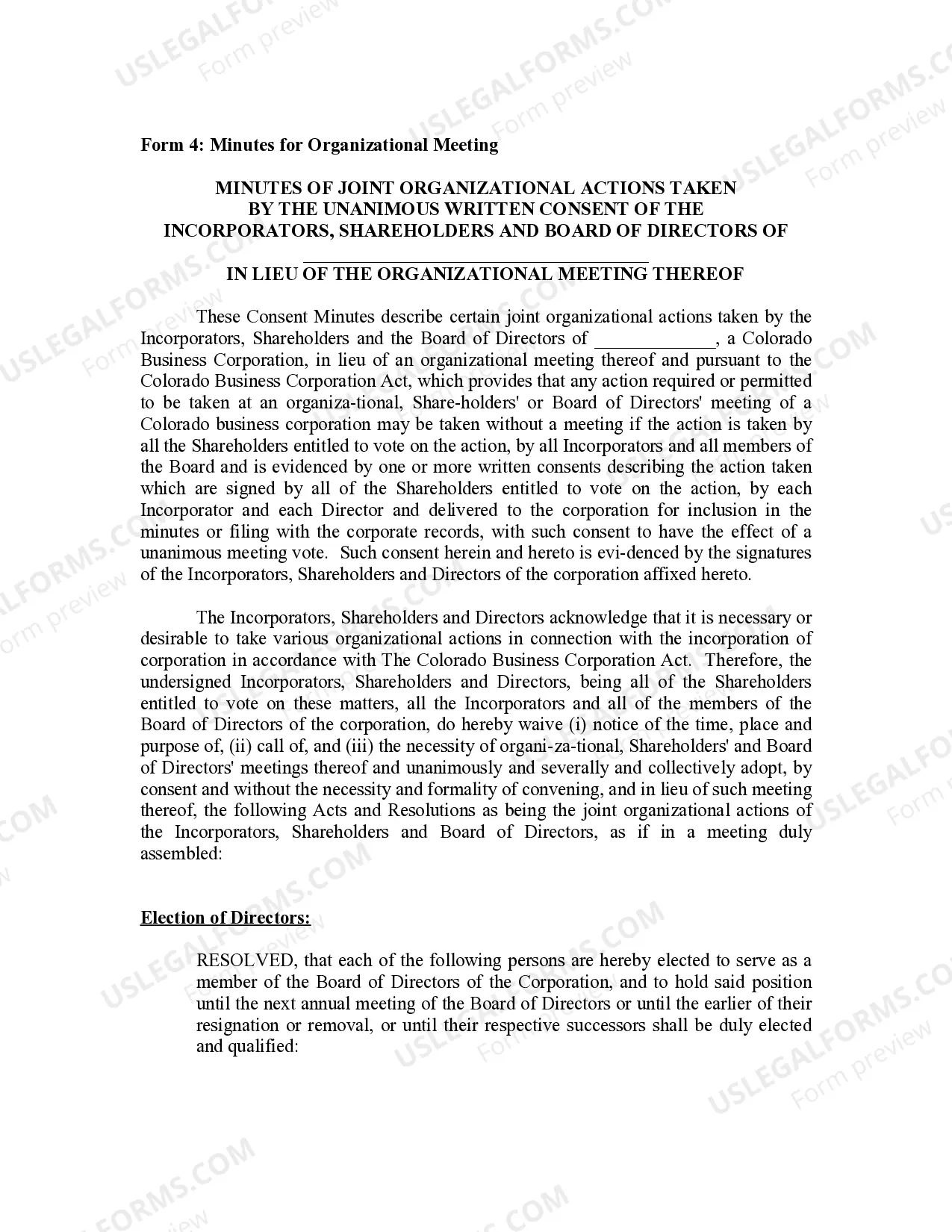 Preview Minutes for Organizational Meeting