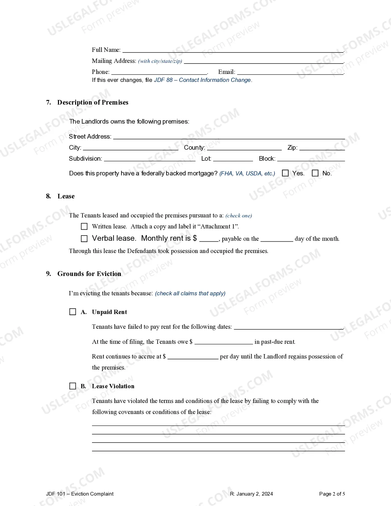 Preview Eviction Complaint - Residential Tenancy