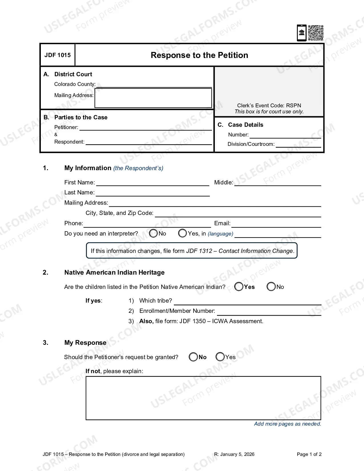 Preview Response to the Petition for Dissolution or Legal Separation