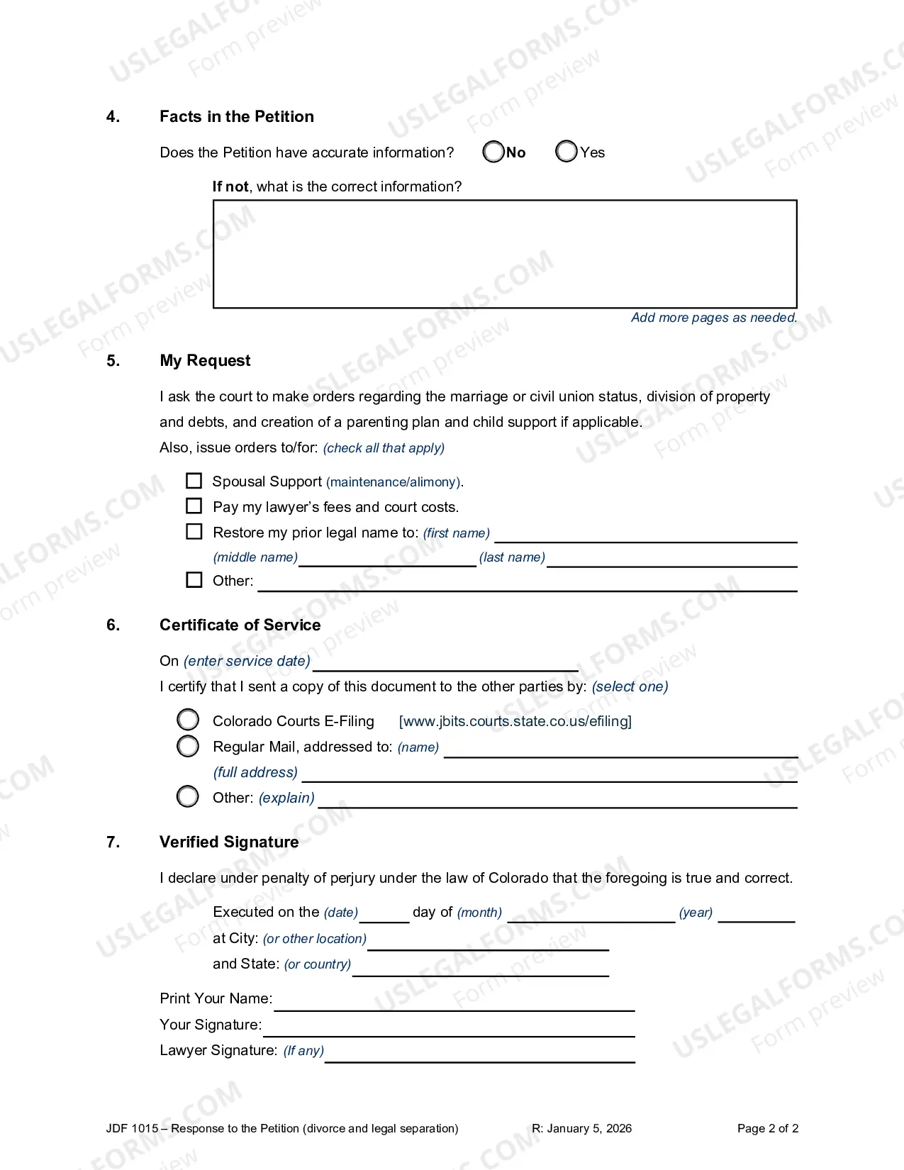 Preview Response to the Petition for Dissolution or Legal Separation