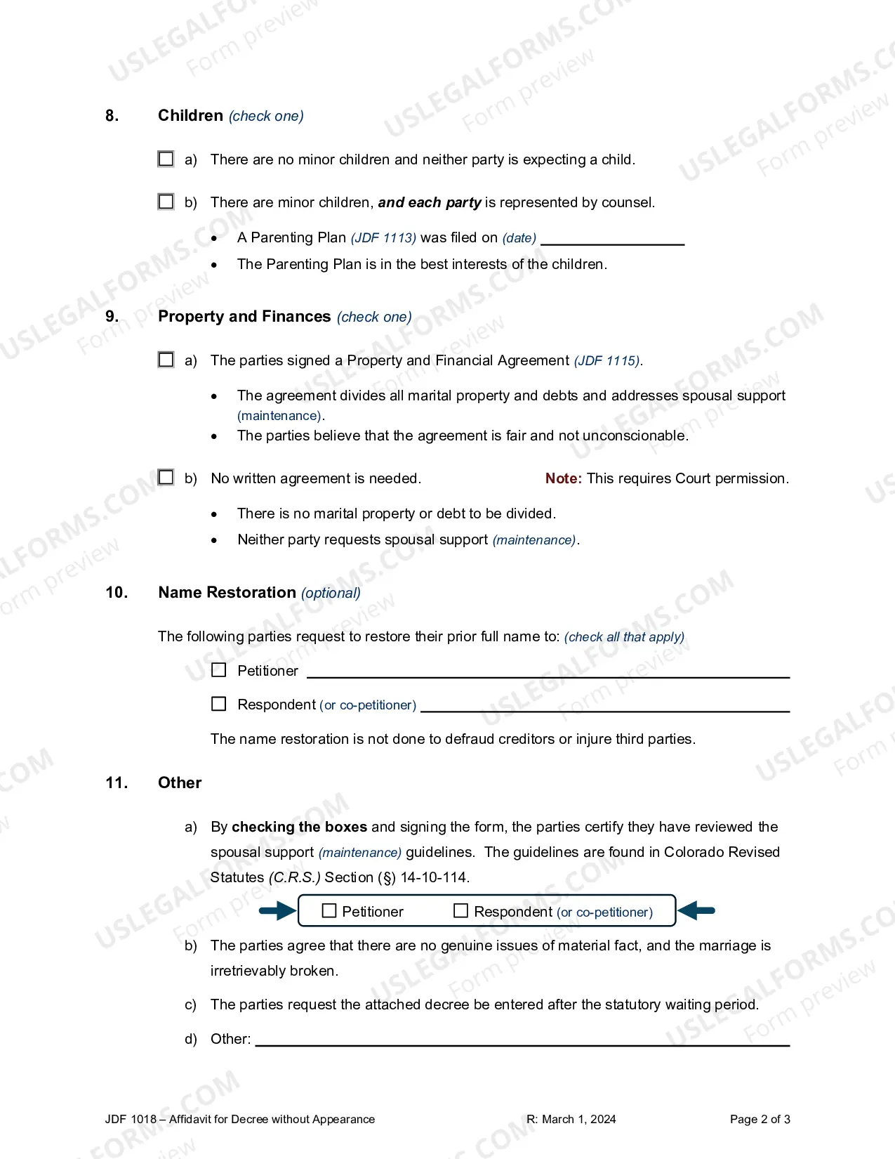 Preview Affidavit for Decree Without Appearance
