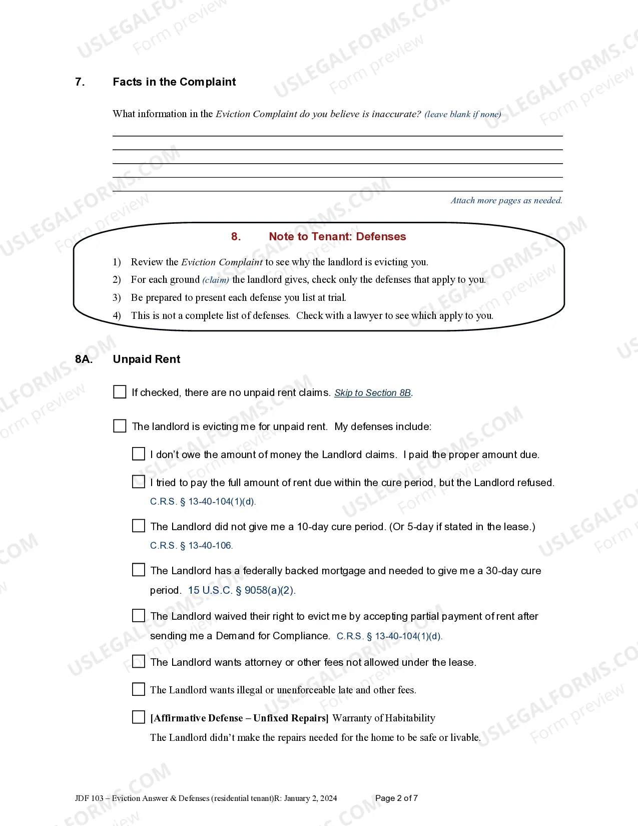 Preview Eviction Answer - Residential Tenancy