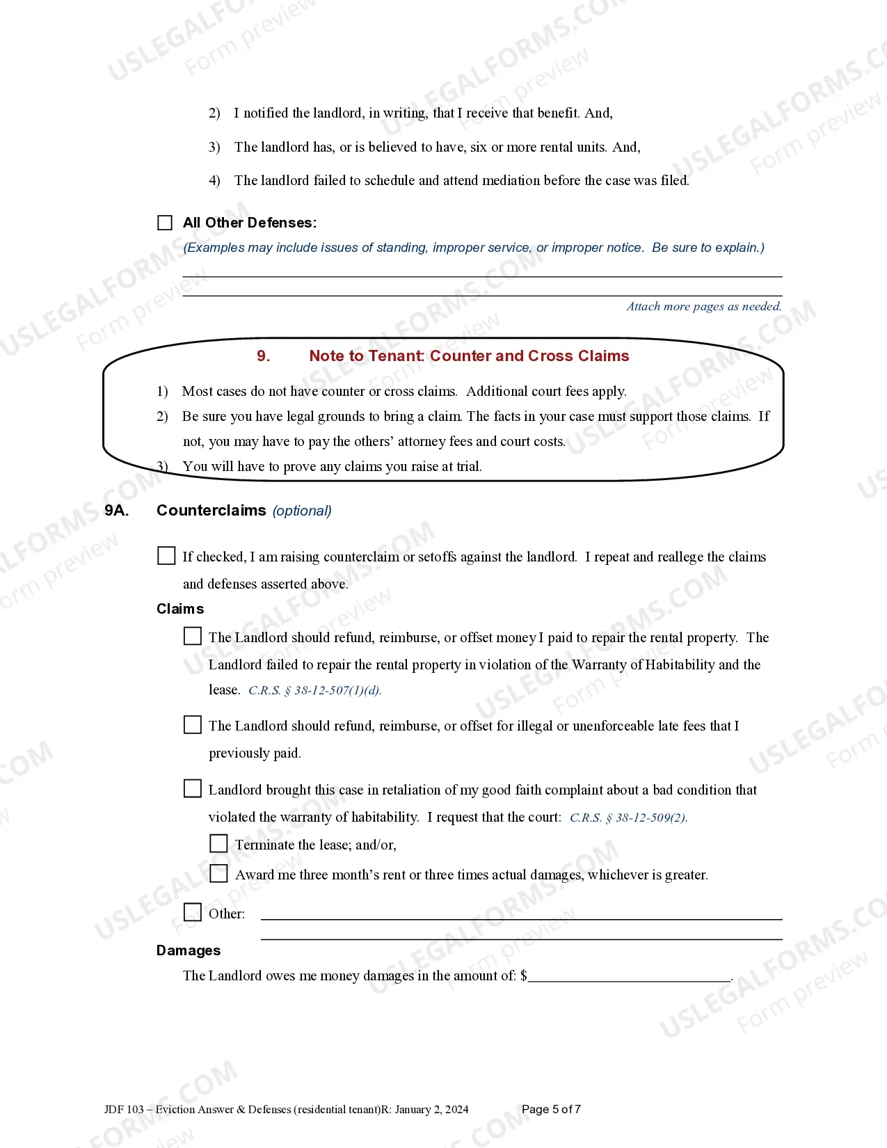 Preview Eviction Answer - Residential Tenancy