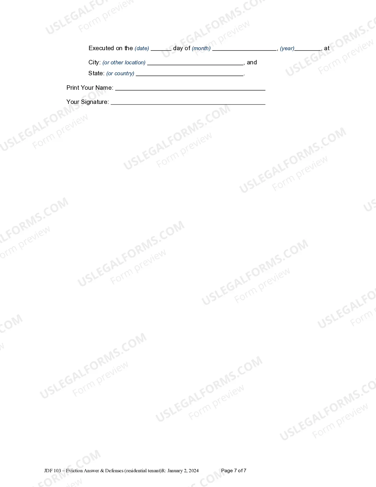 Preview Eviction Answer - Residential Tenancy
