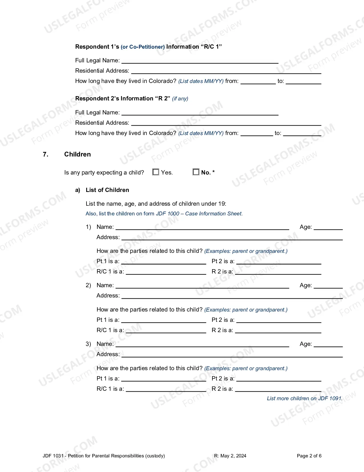 Preview Petition for Parental Responsibilities