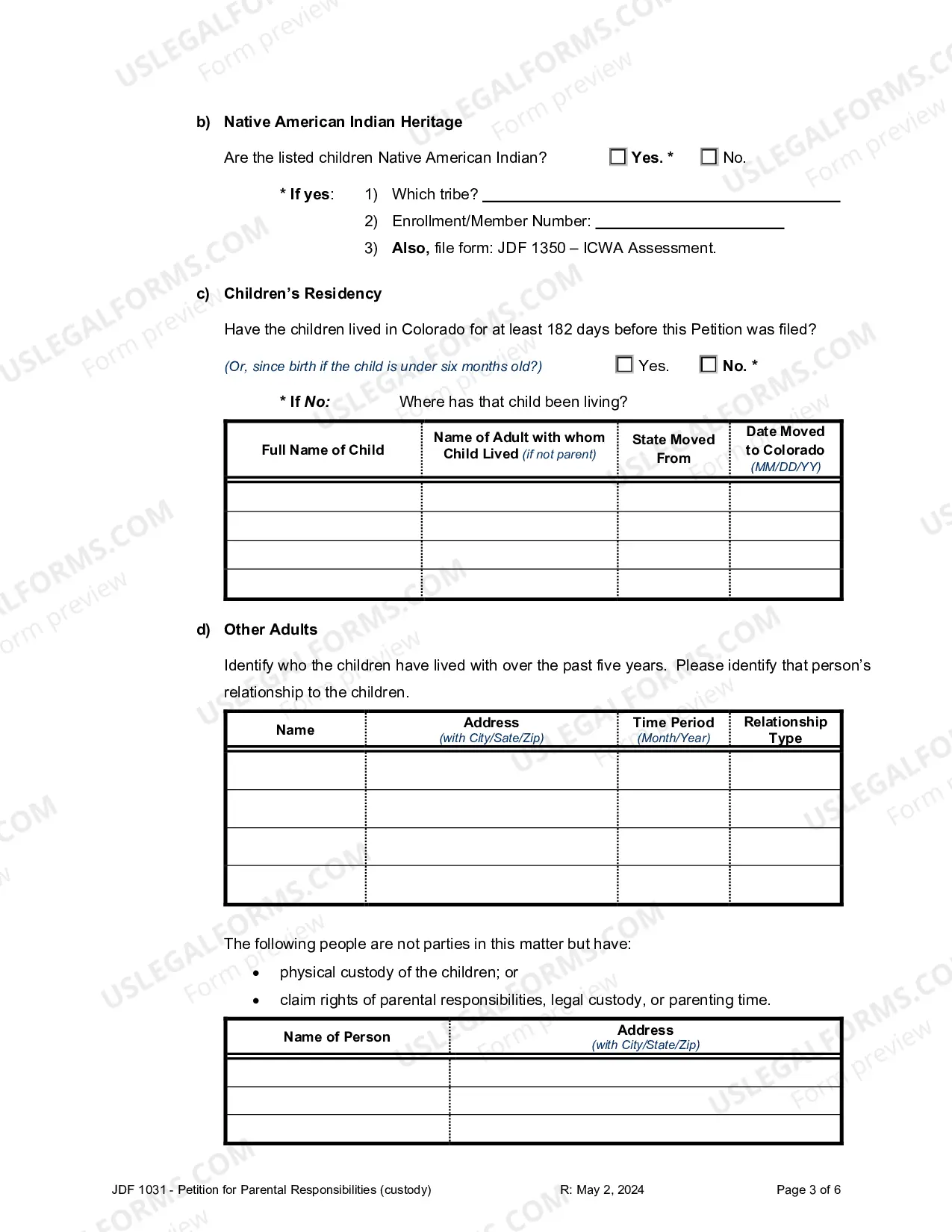 Preview Petition for Parental Responsibilities