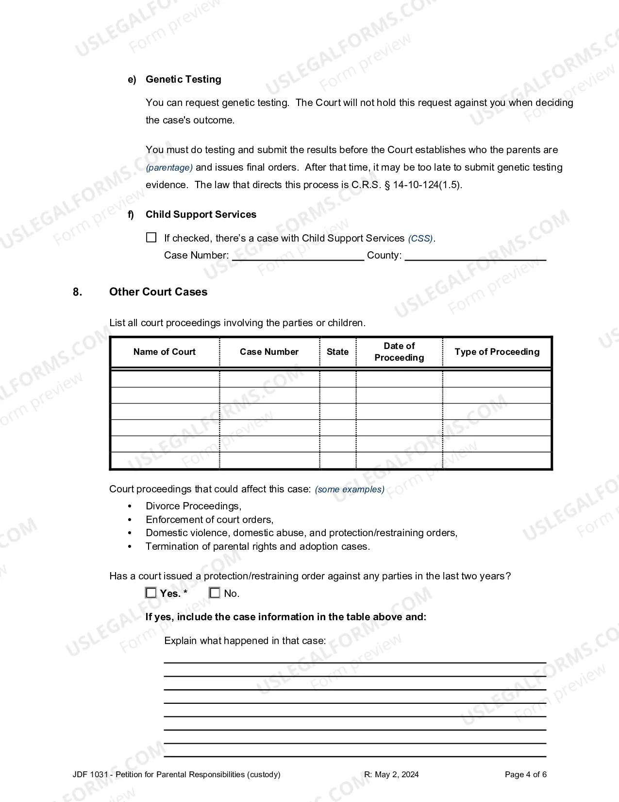Preview Petition for Parental Responsibilities