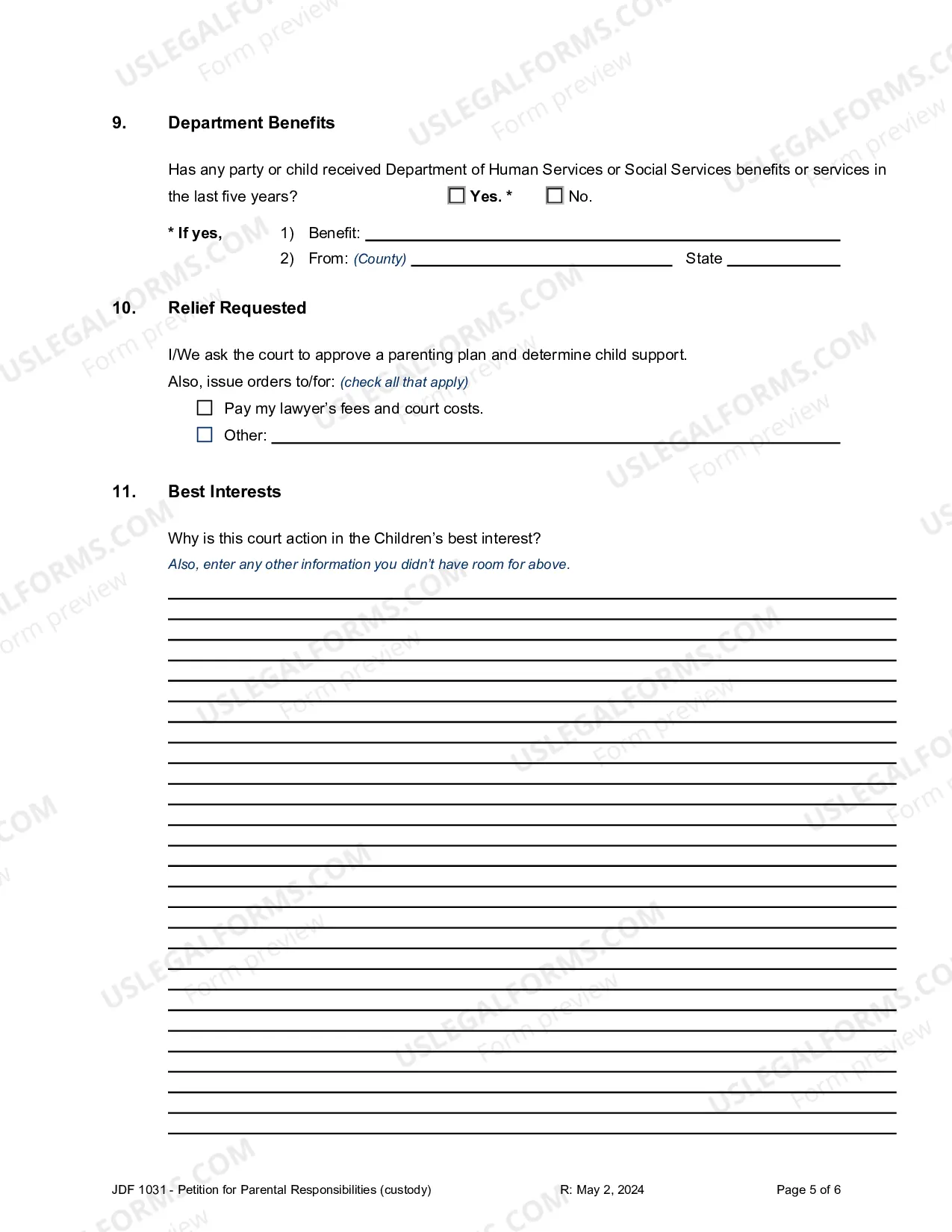 Preview Petition for Parental Responsibilities