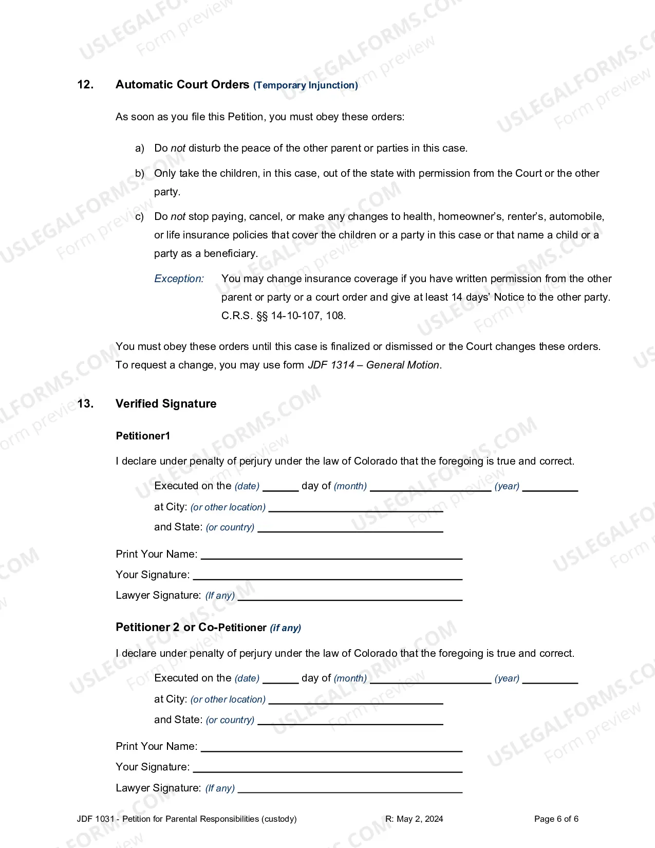 Preview Petition for Parental Responsibilities