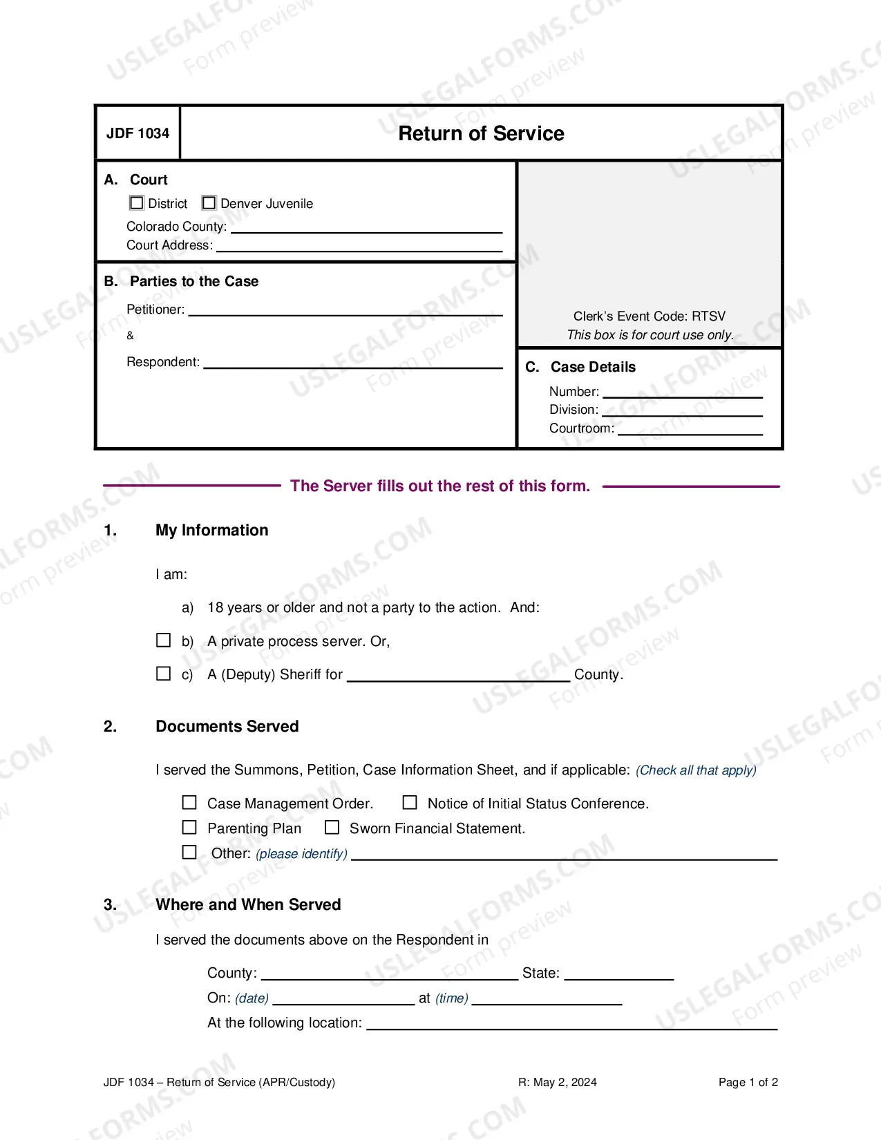 Preview Return of Service - Custody